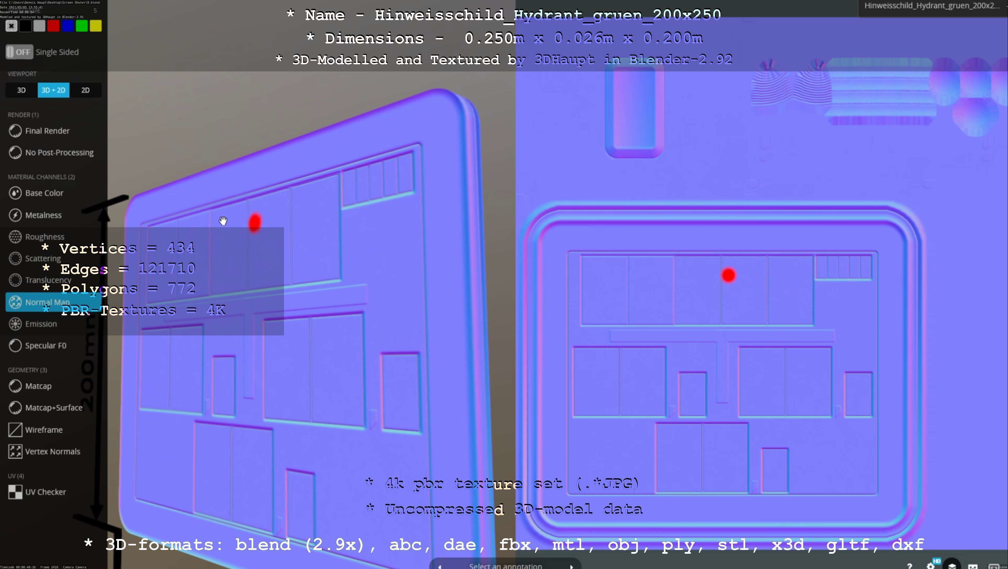 Hinweisschild Hydrant gruen 200x250mm Low-poly 3D model_74