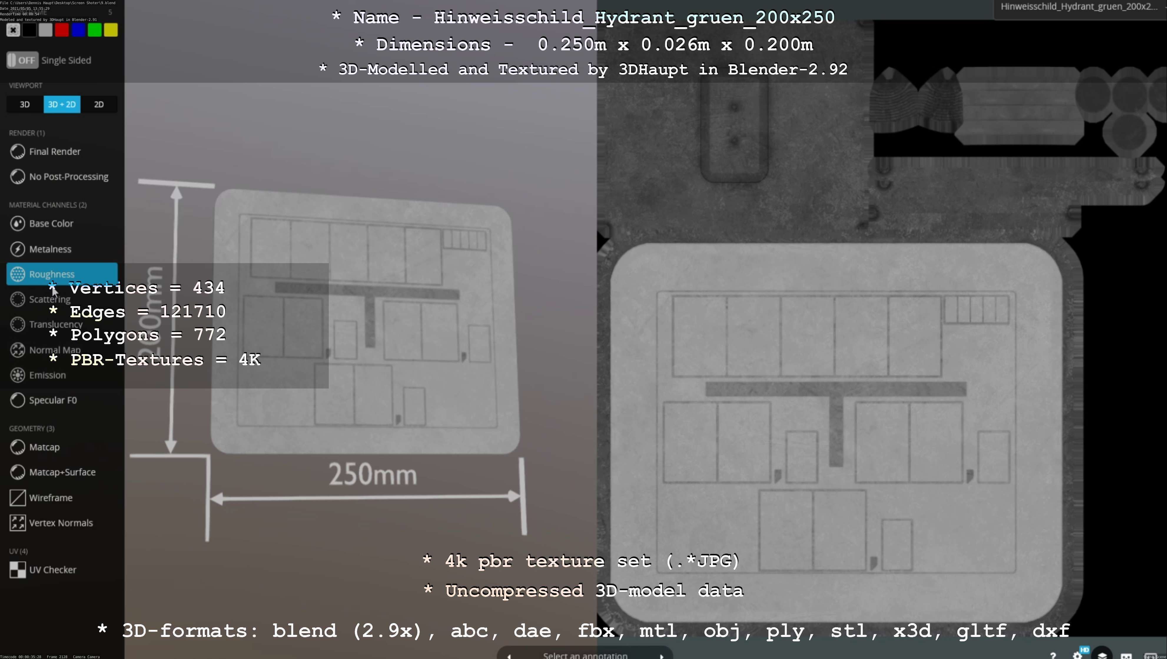 Hinweisschild Hydrant gruen 200x250mm Low-poly 3D model_72