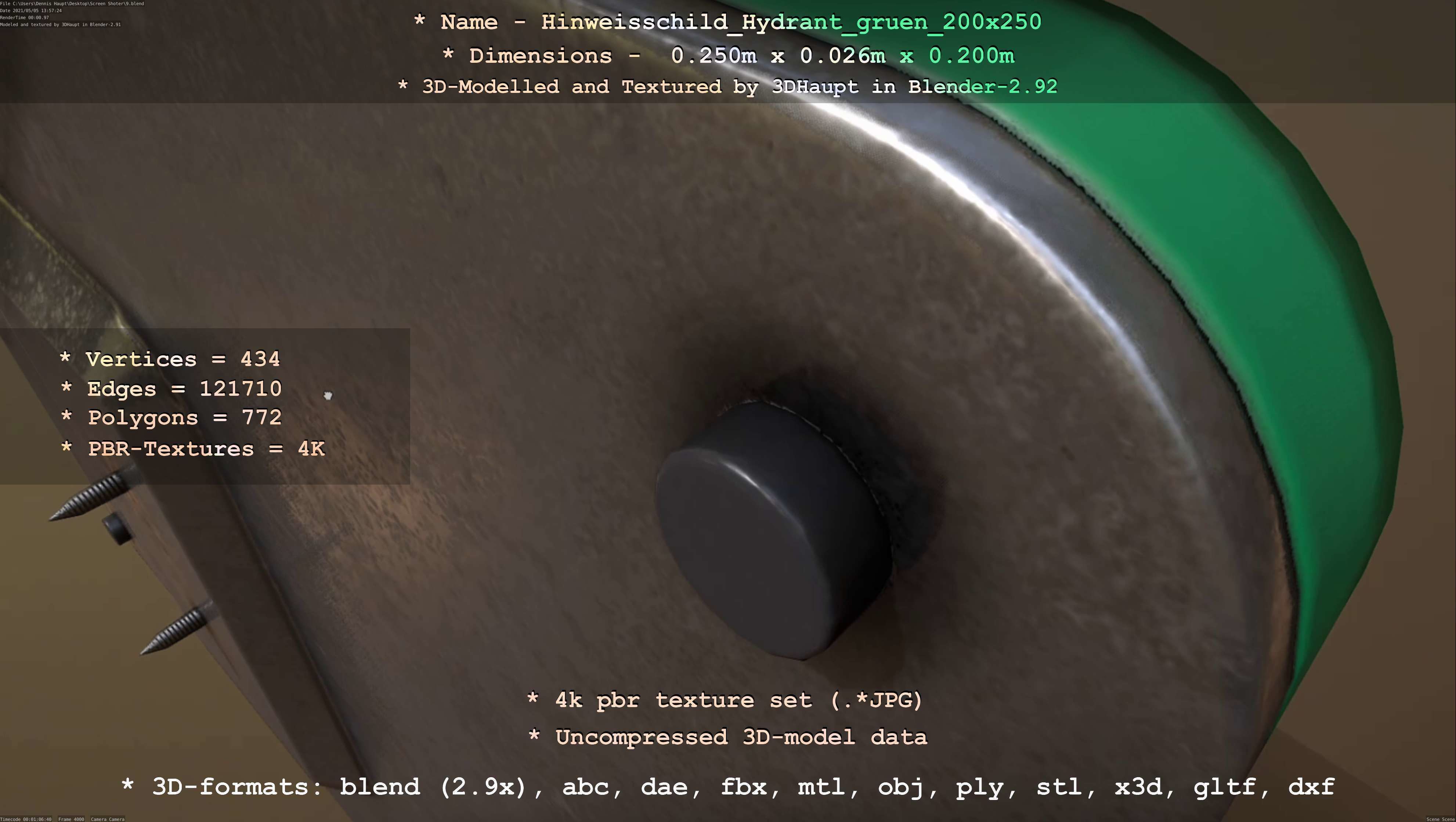Hinweisschild Hydrant gruen 200x250mm Low-poly 3D model_24