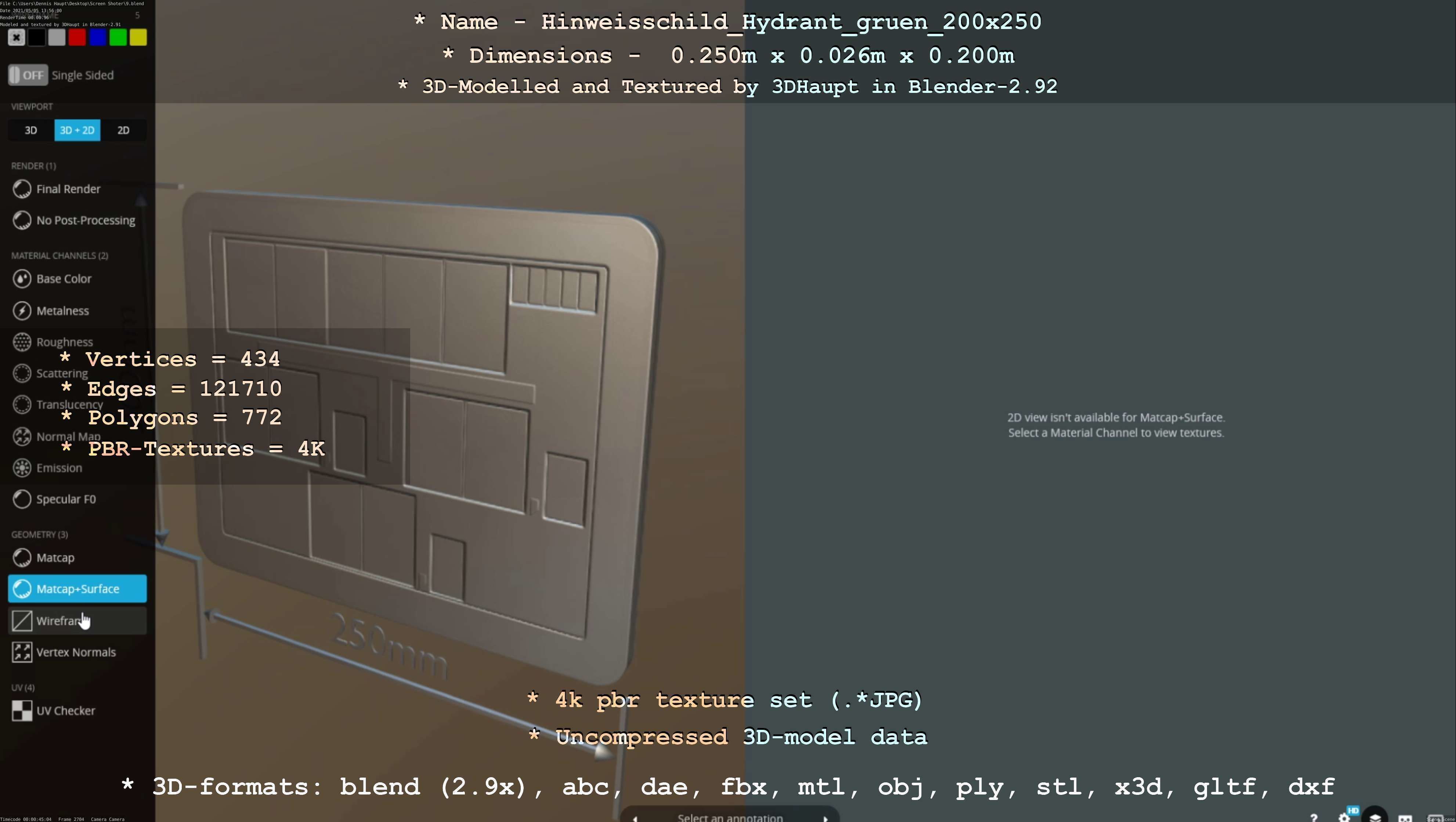 Hinweisschild Hydrant gruen 200x250mm Low-poly 3D model_87