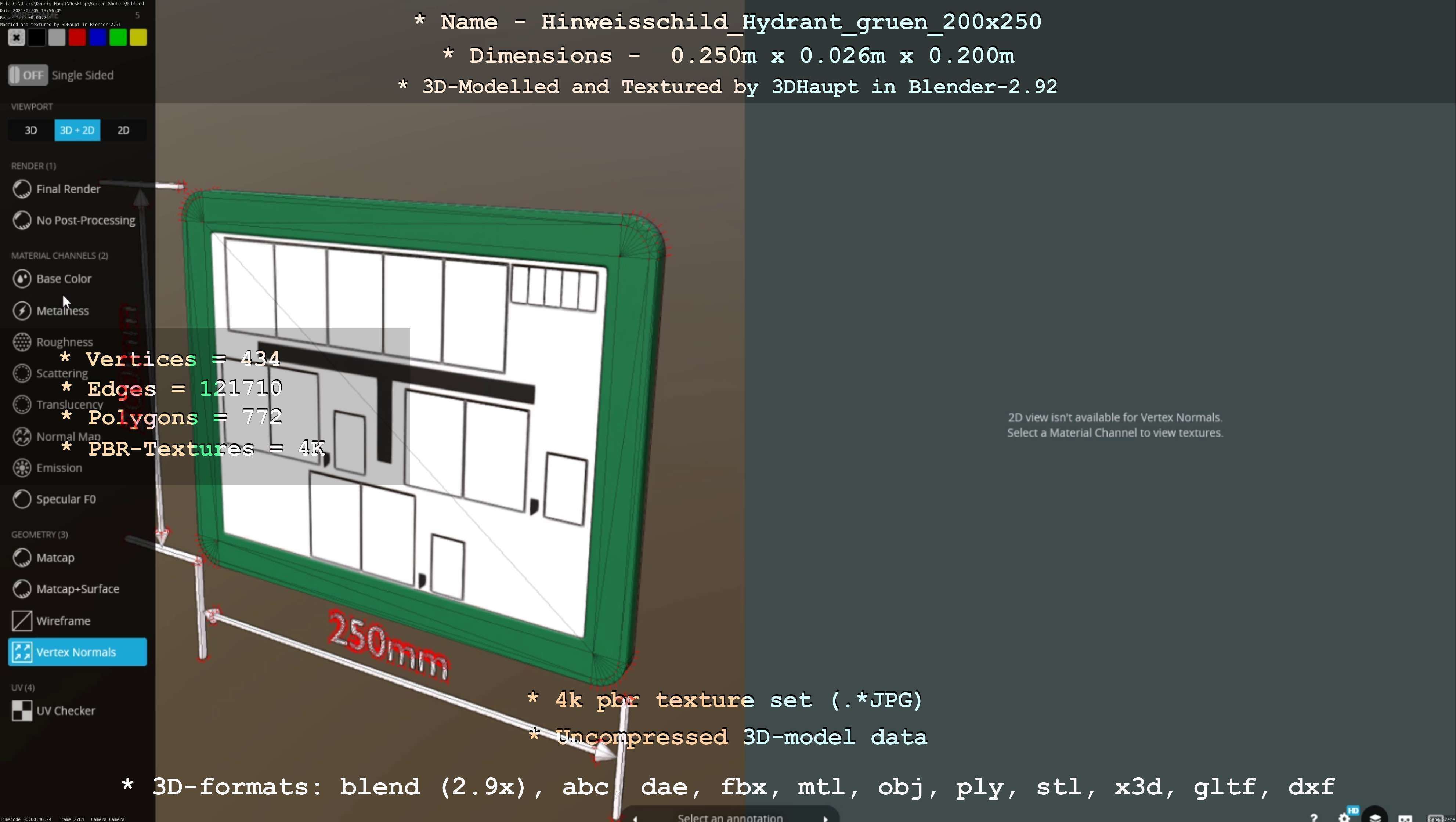 Hinweisschild Hydrant gruen 200x250mm Low-poly 3D model_98