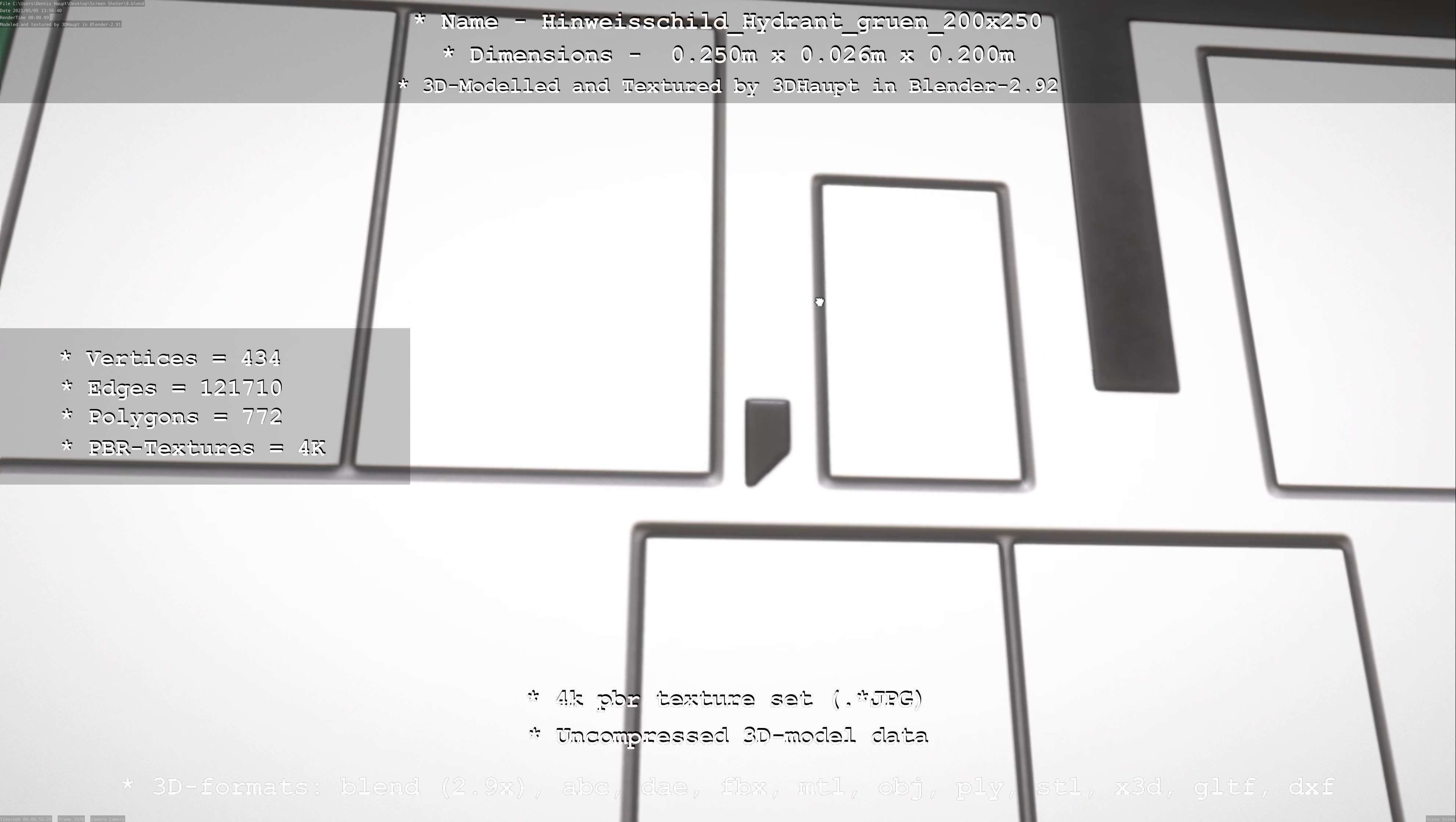 Hinweisschild Hydrant gruen 200x250mm Low-poly 3D model_95