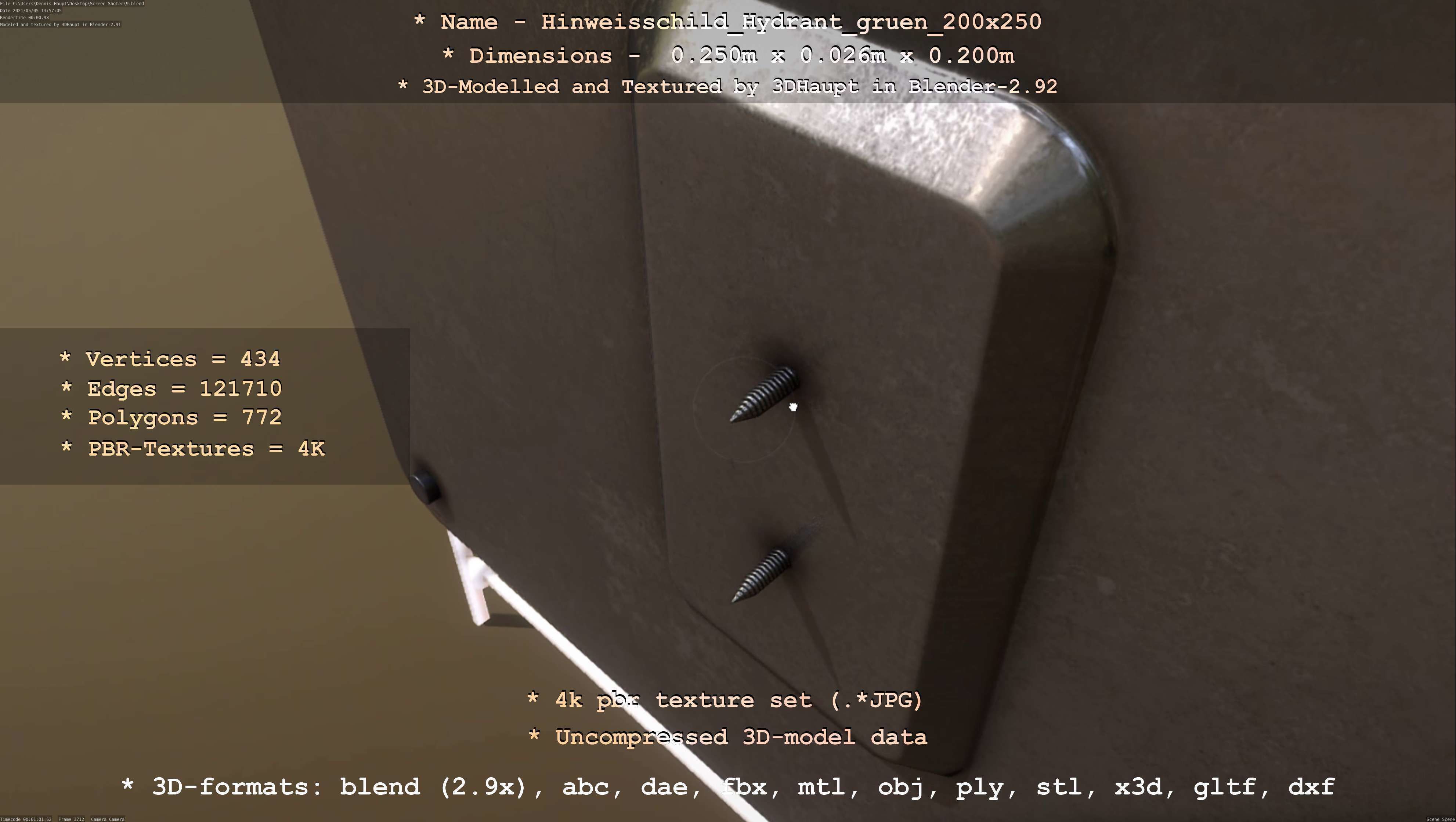 Hinweisschild Hydrant gruen 200x250mm Low-poly 3D model_105