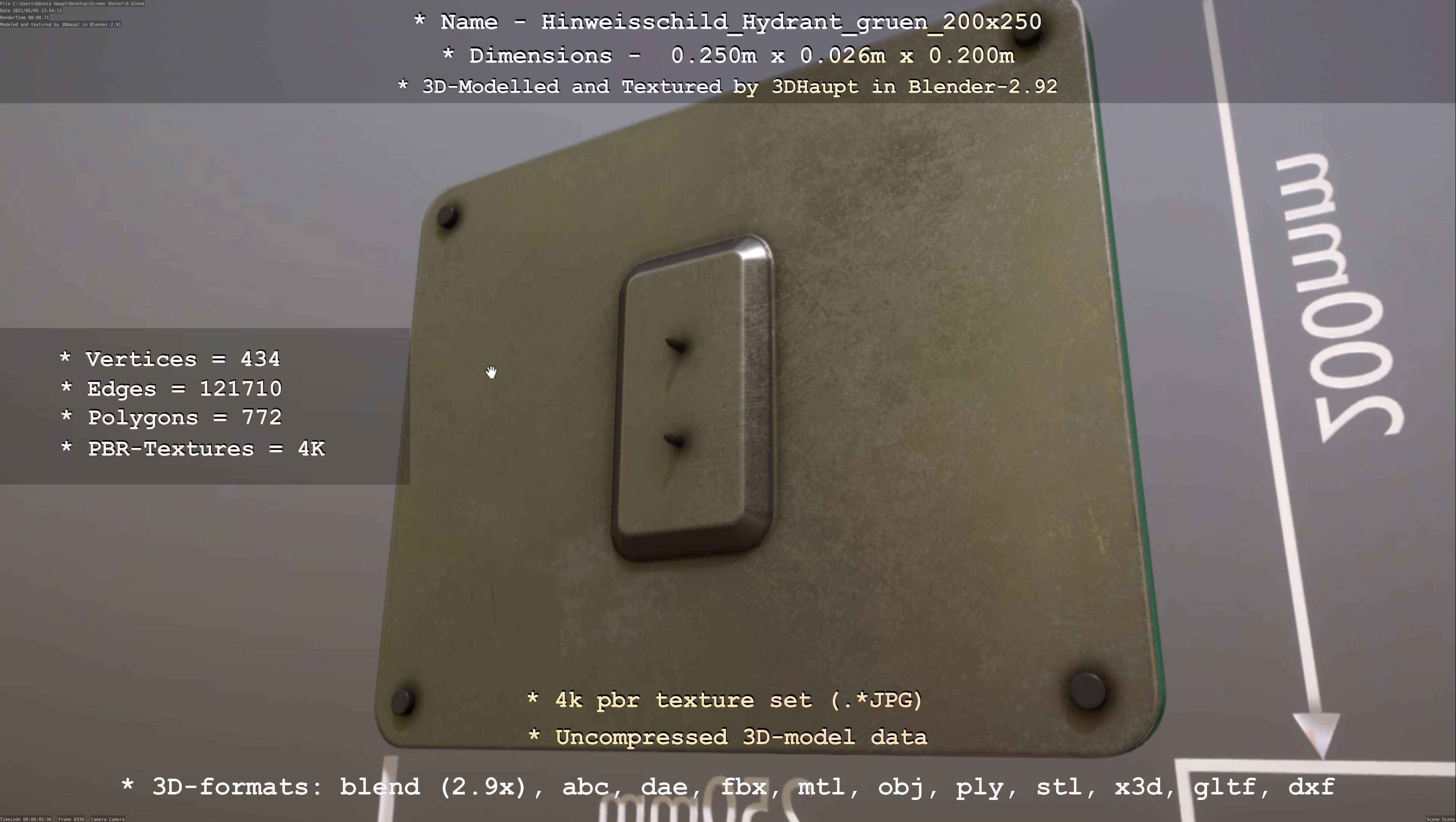 Hinweisschild Hydrant gruen 200x250mm Low-poly 3D model_31