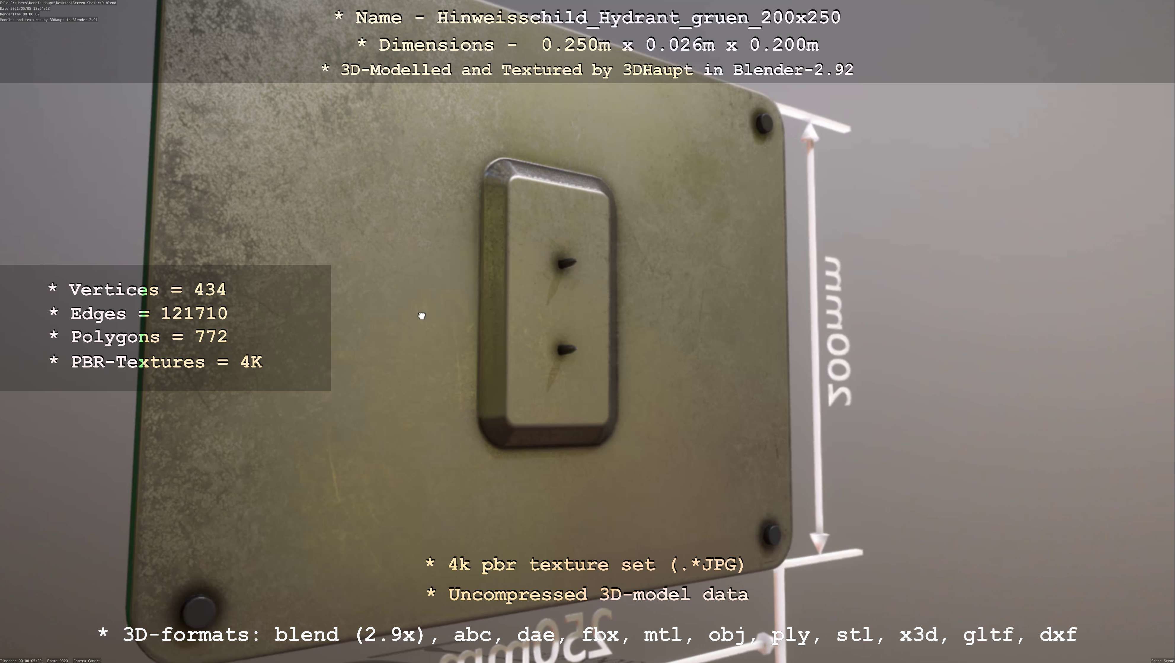 Hinweisschild Hydrant gruen 200x250mm Low-poly 3D model_123