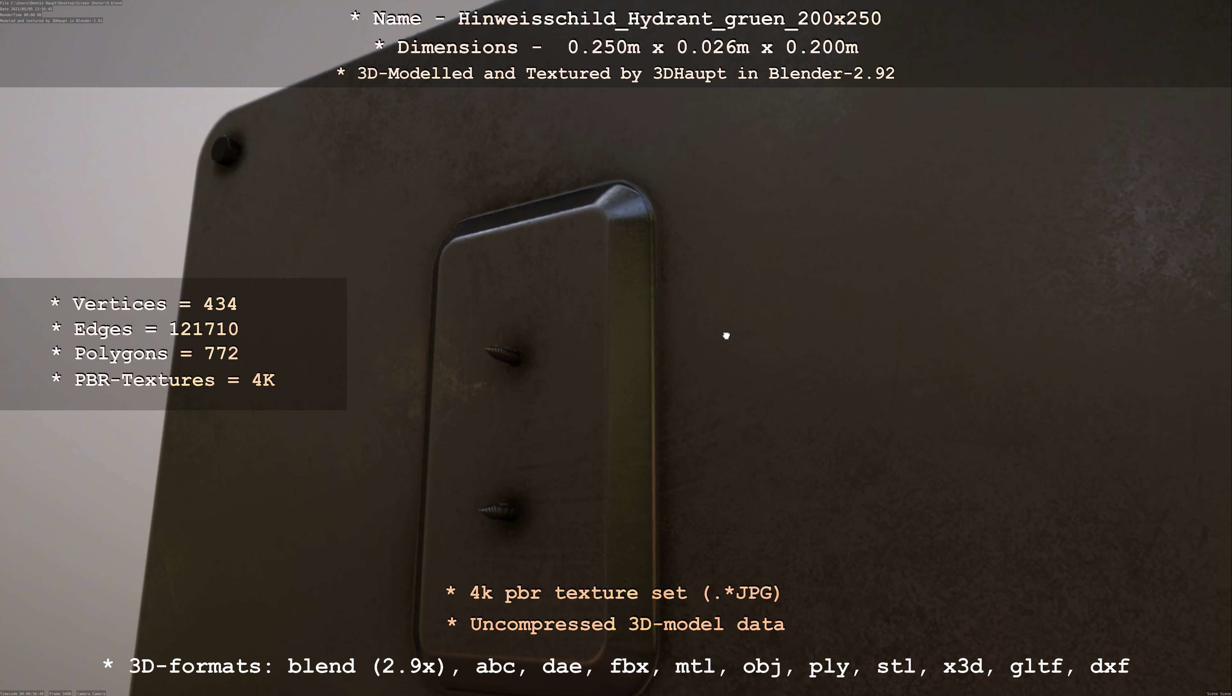 Hinweisschild Hydrant gruen 200x250mm Low-poly 3D model_101
