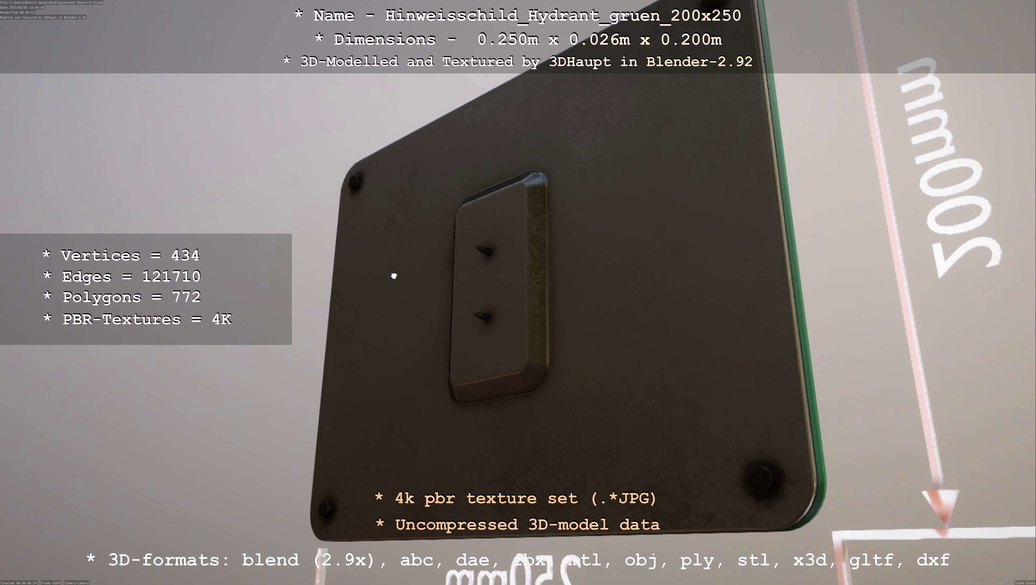 Hinweisschild Hydrant gruen 200x250mm Low-poly 3D model_122