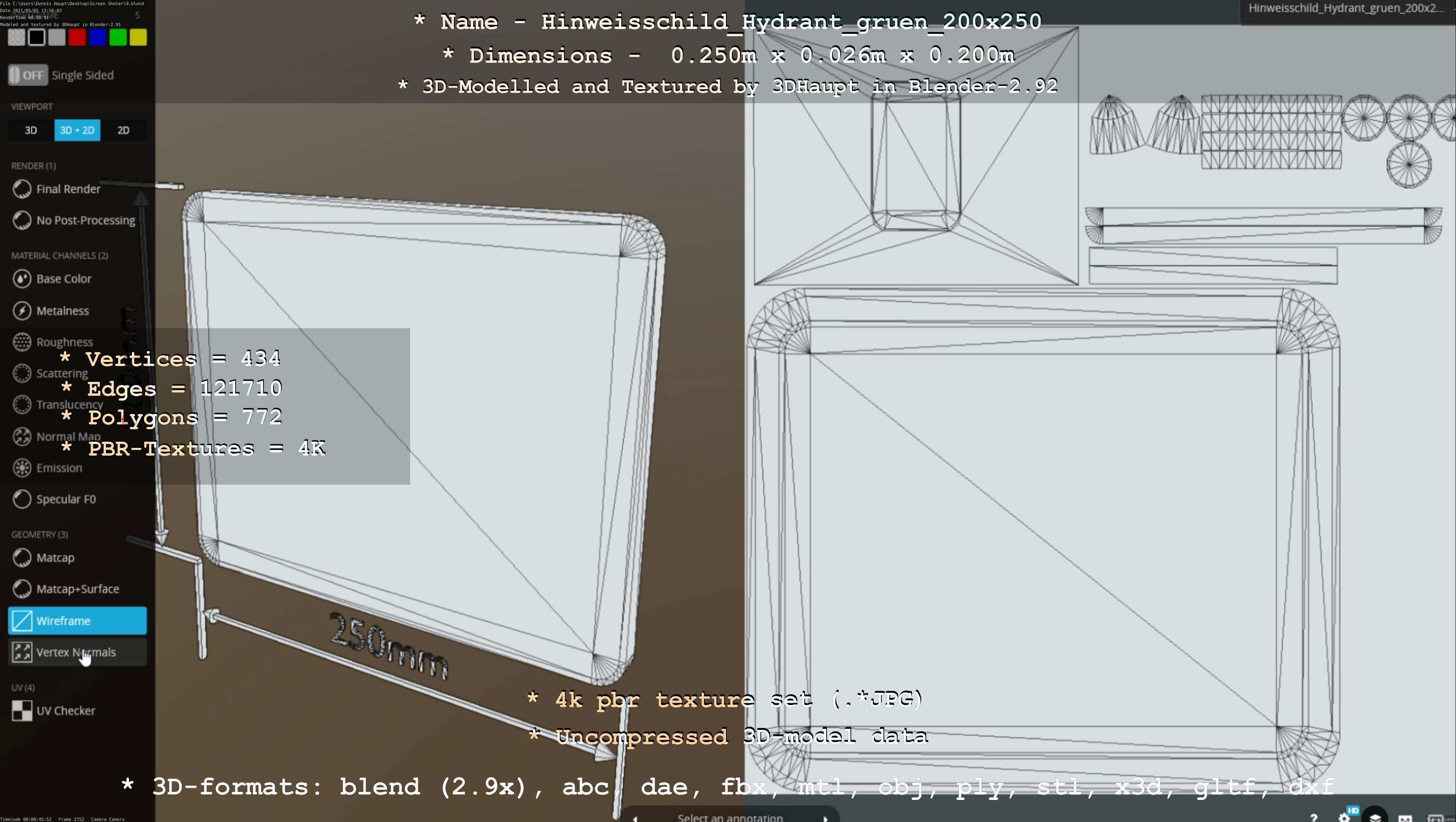 Hinweisschild Hydrant gruen 200x250mm Low-poly 3D model_84