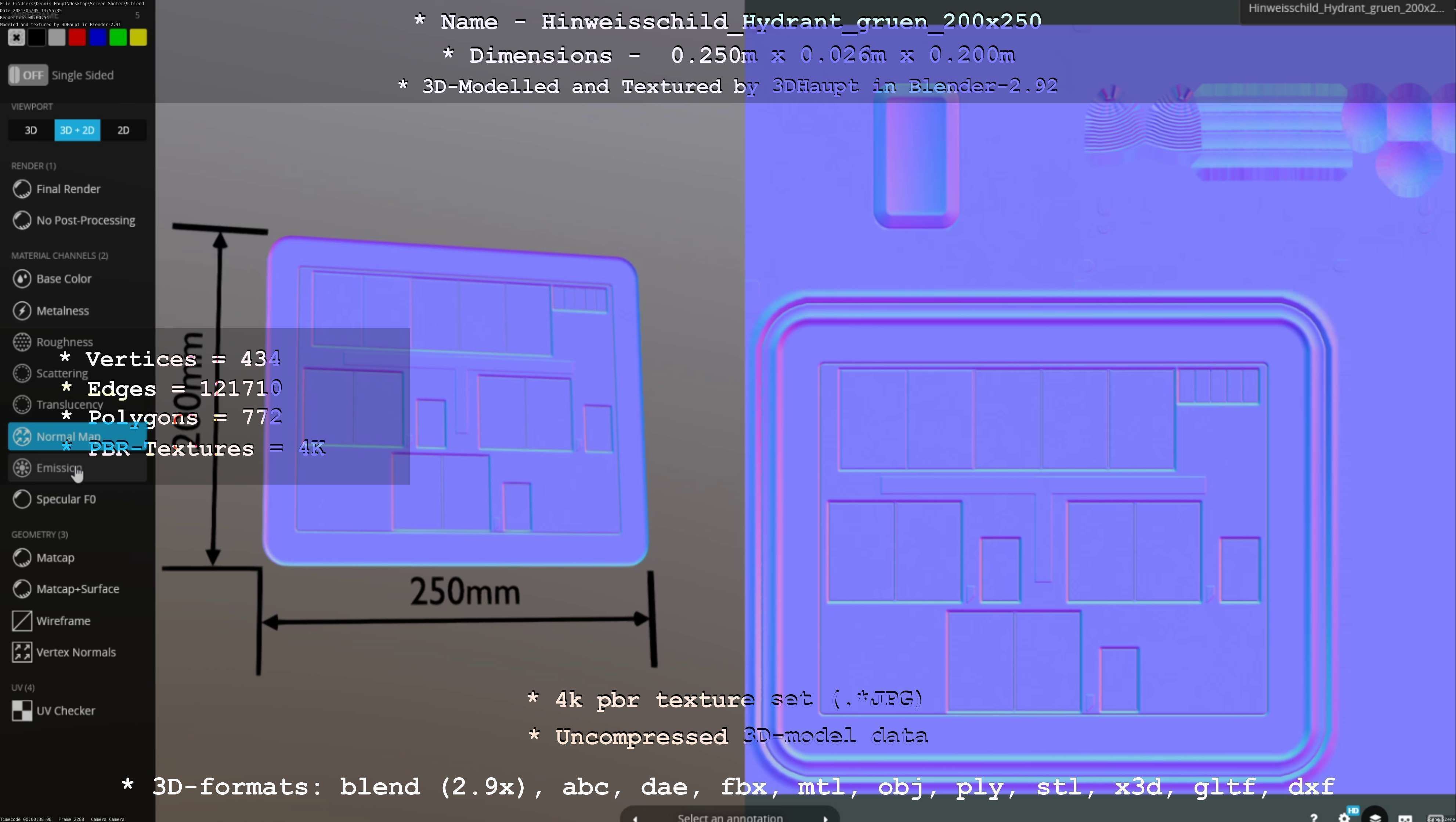 Hinweisschild Hydrant gruen 200x250mm Low-poly 3D model_14