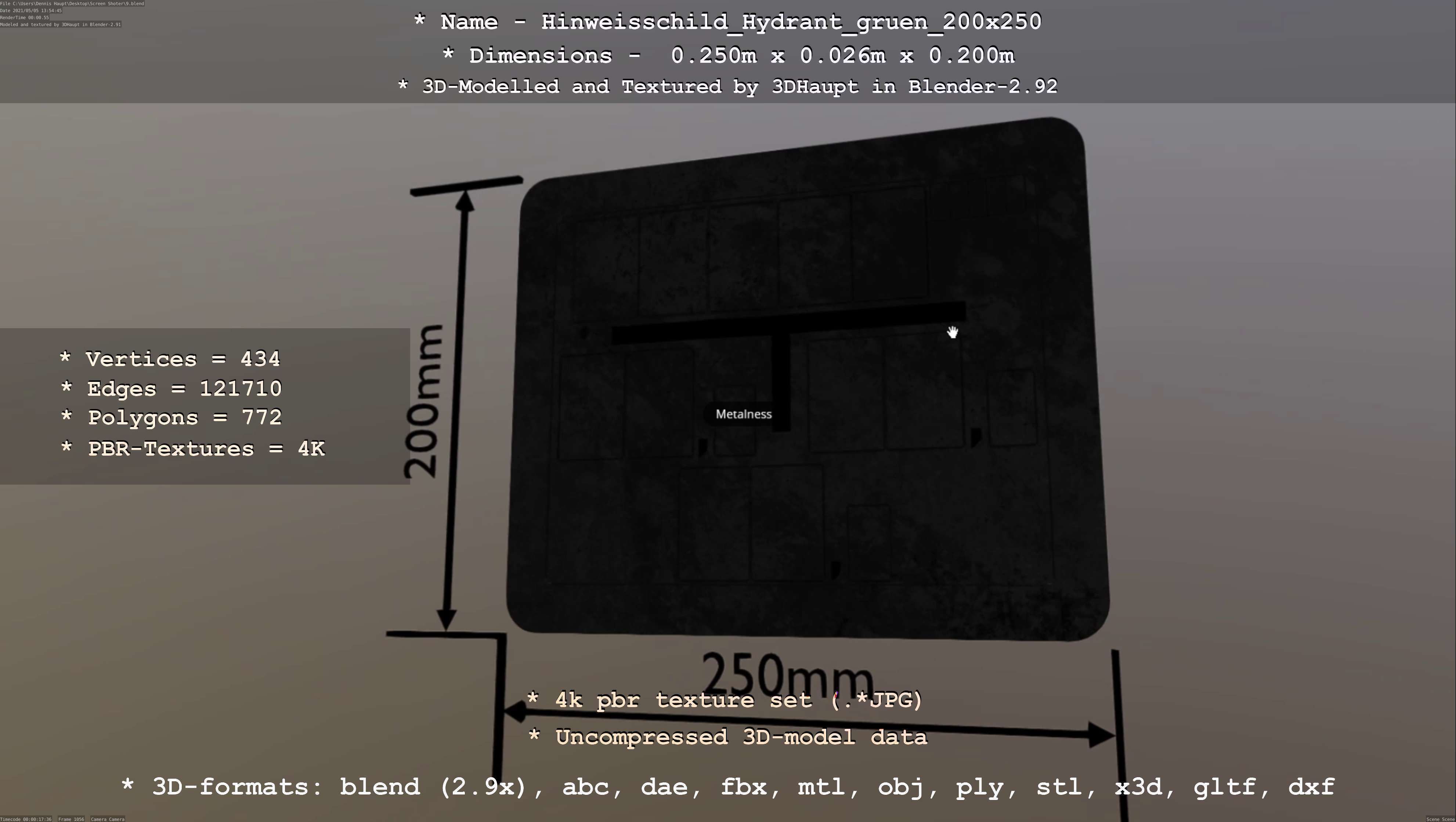 Hinweisschild Hydrant gruen 200x250mm Low-poly 3D model_46