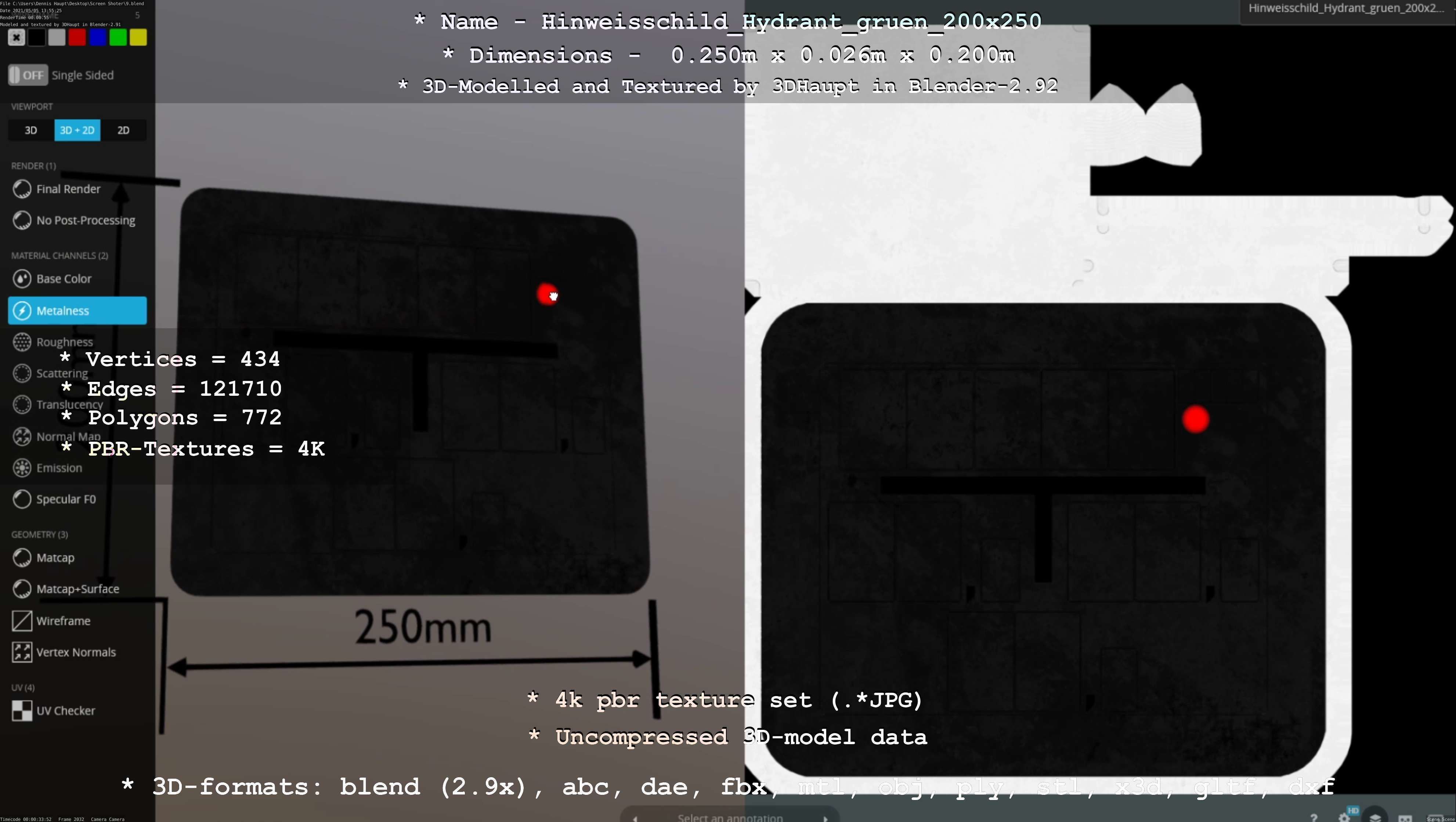 Hinweisschild Hydrant gruen 200x250mm Low-poly 3D model_70