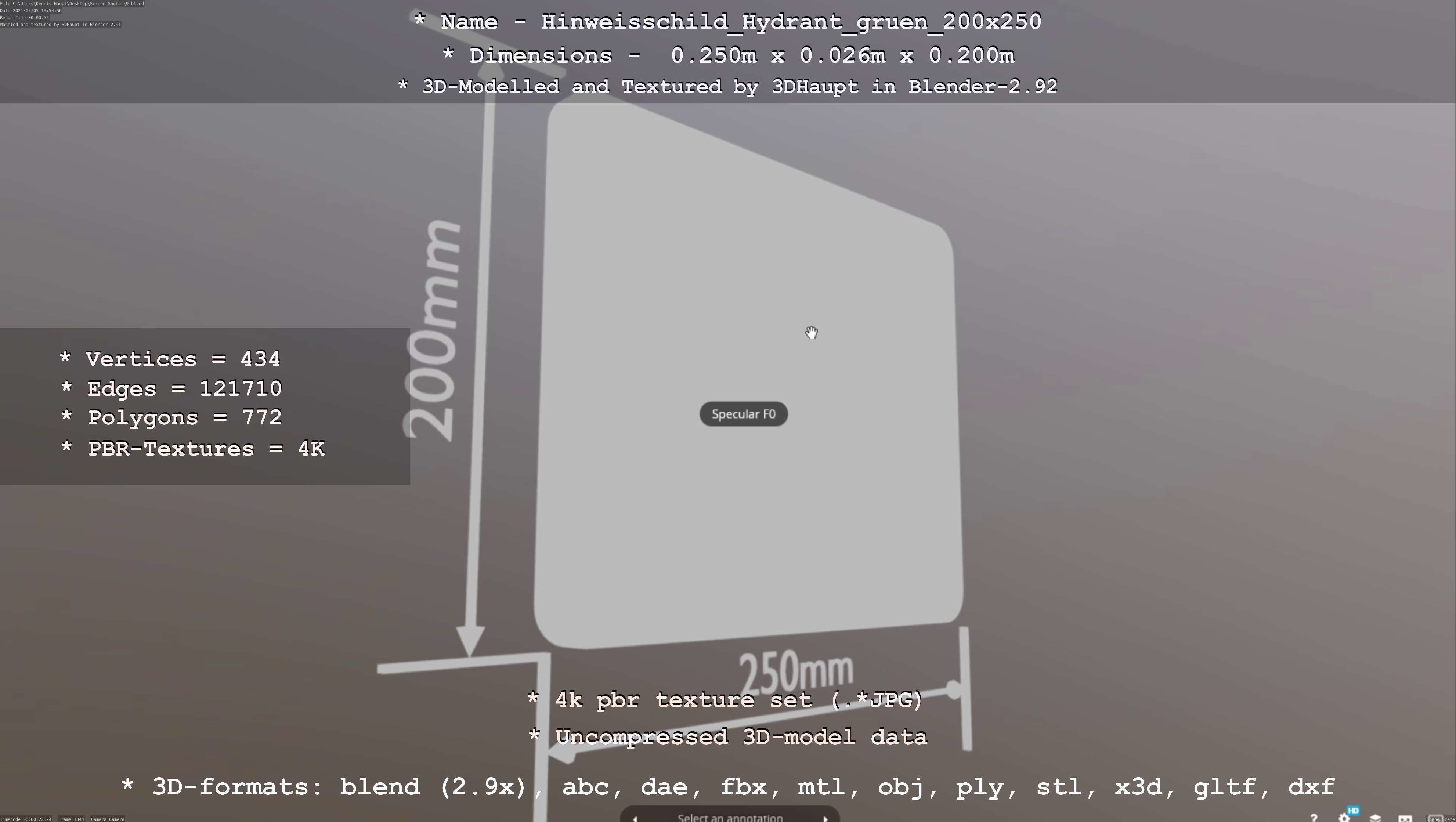 Hinweisschild Hydrant gruen 200x250mm Low-poly 3D model_47