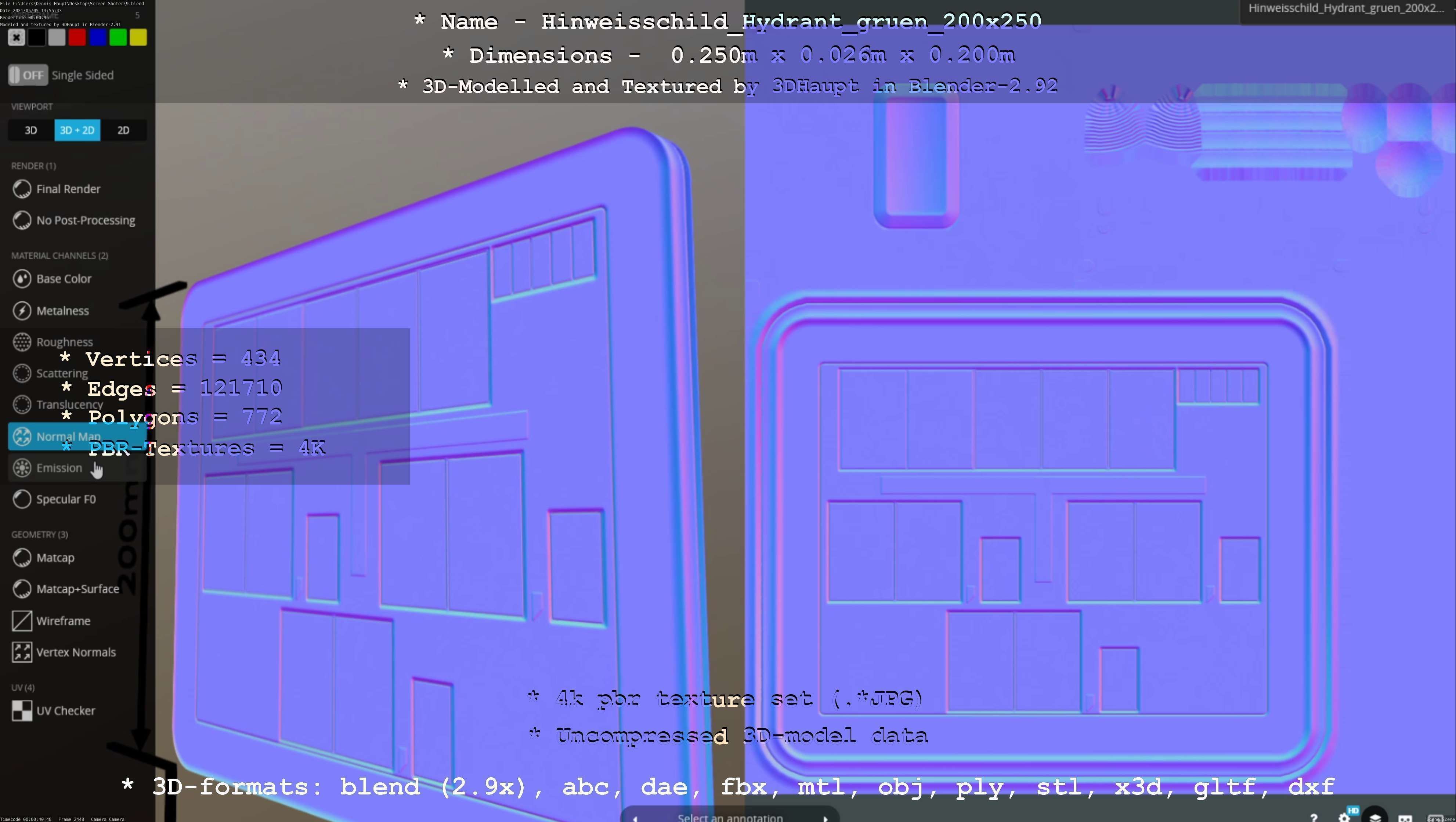 Hinweisschild Hydrant gruen 200x250mm Low-poly 3D model_76