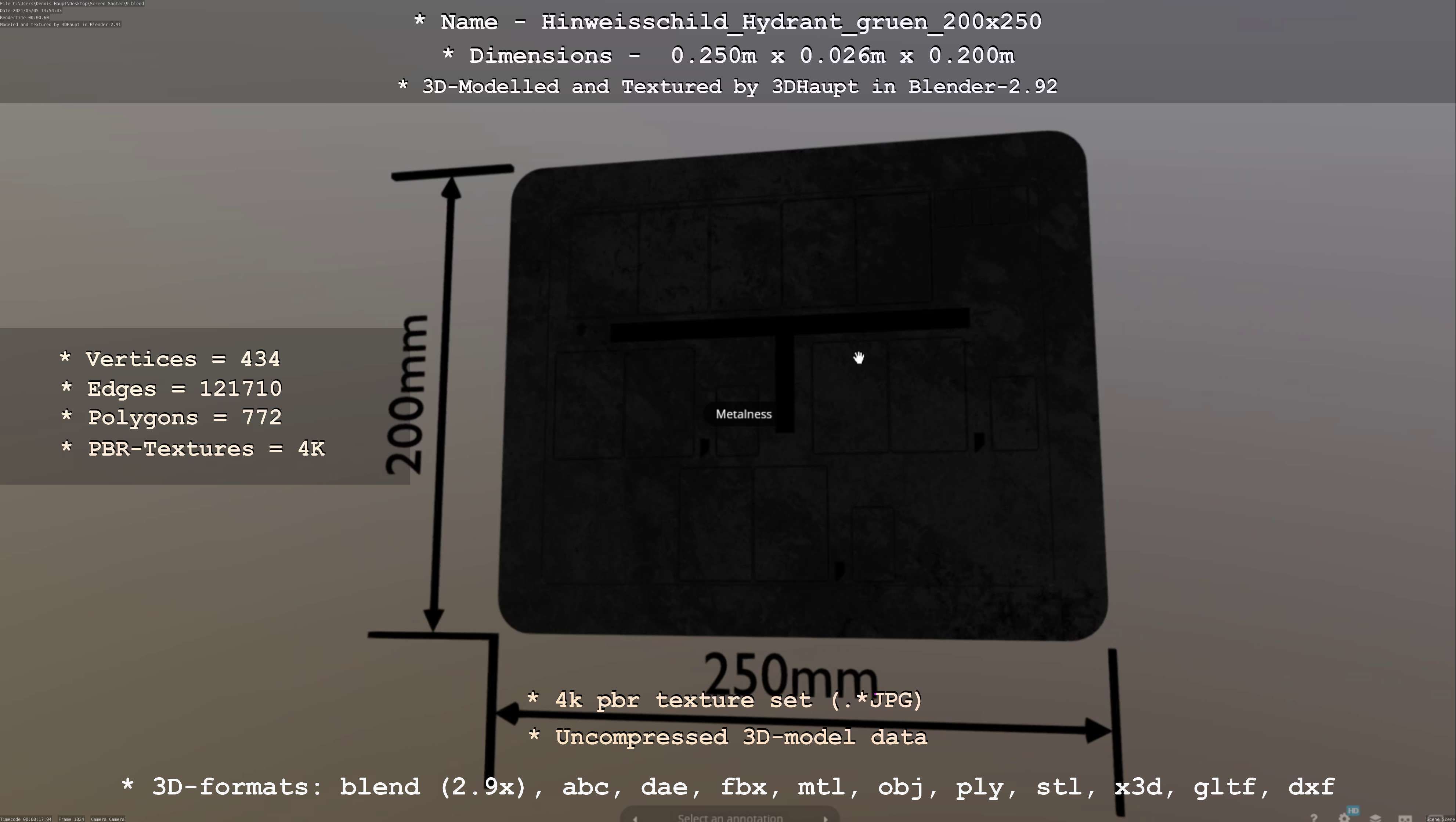 Hinweisschild Hydrant gruen 200x250mm Low-poly 3D model_52
