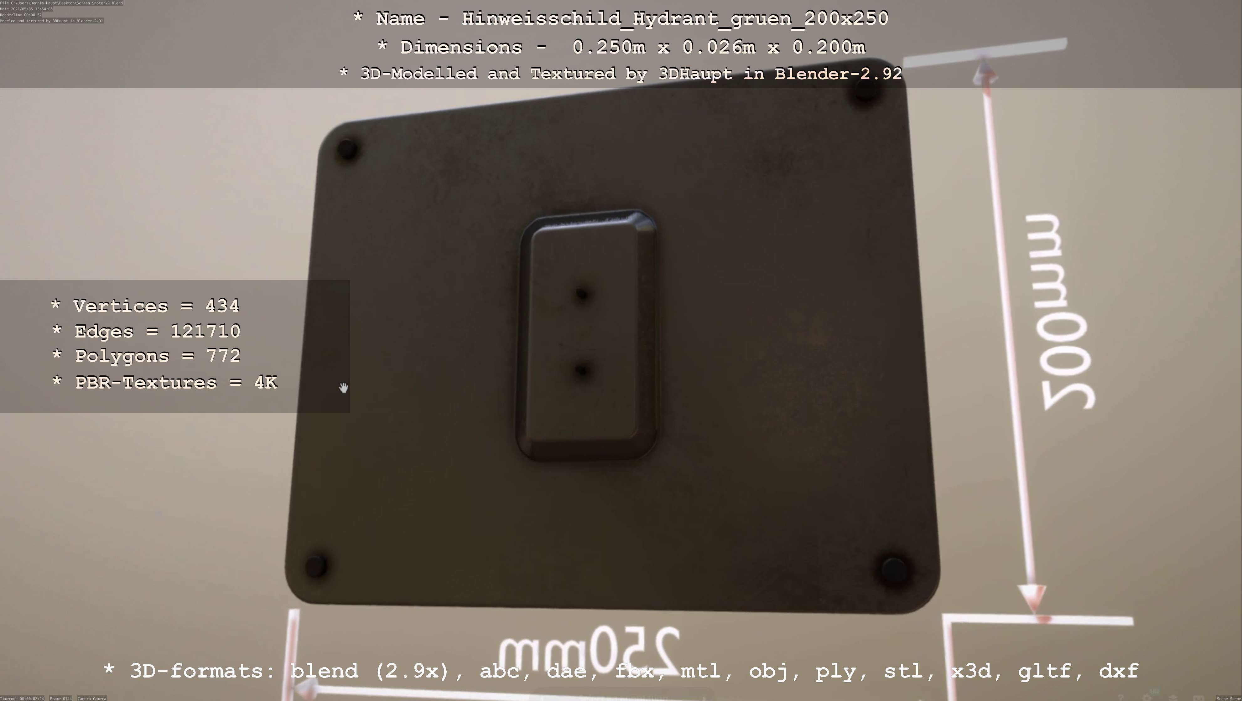 Hinweisschild Hydrant gruen 200x250mm Low-poly 3D model_17