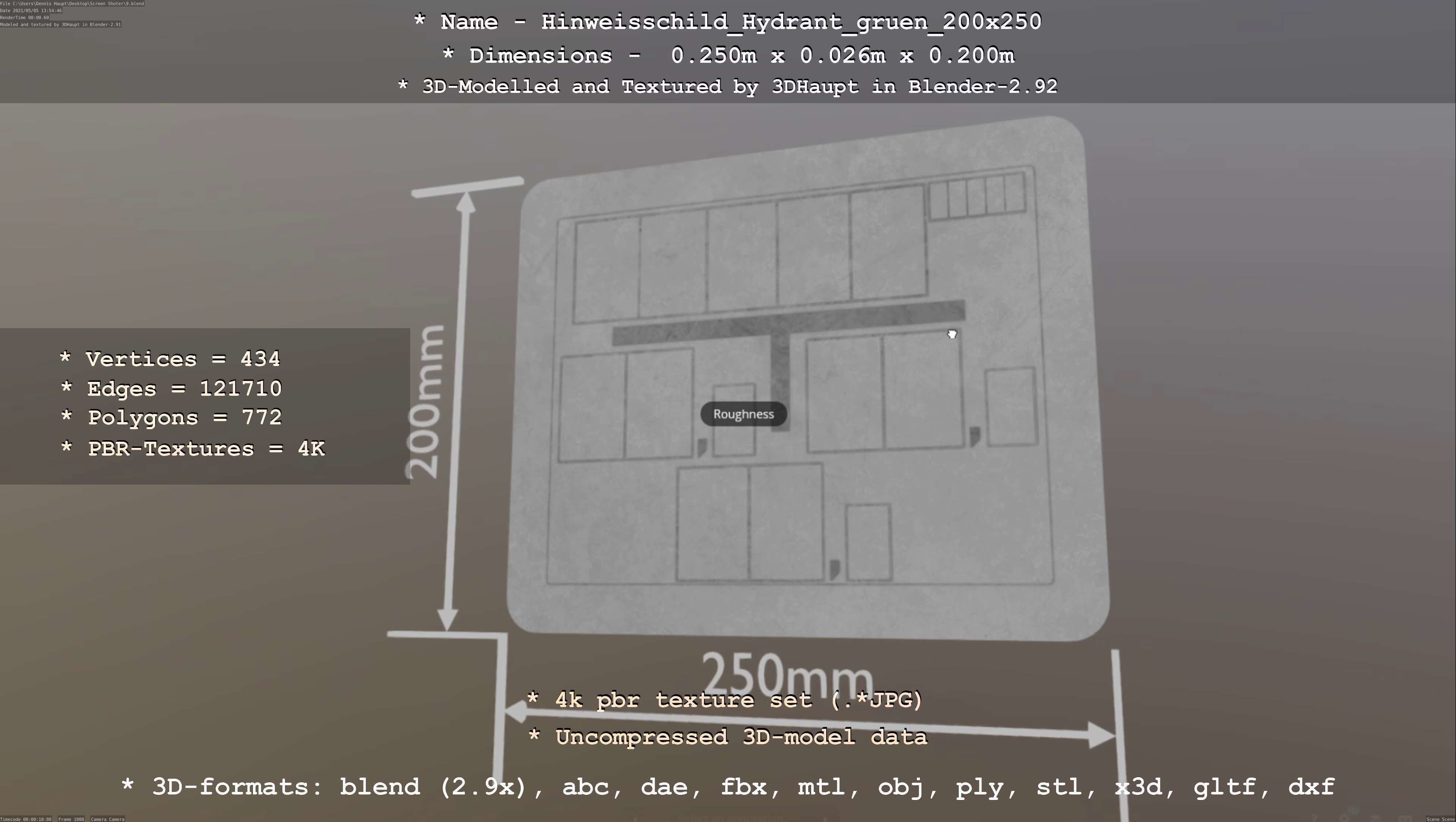 Hinweisschild Hydrant gruen 200x250mm Low-poly 3D model_43