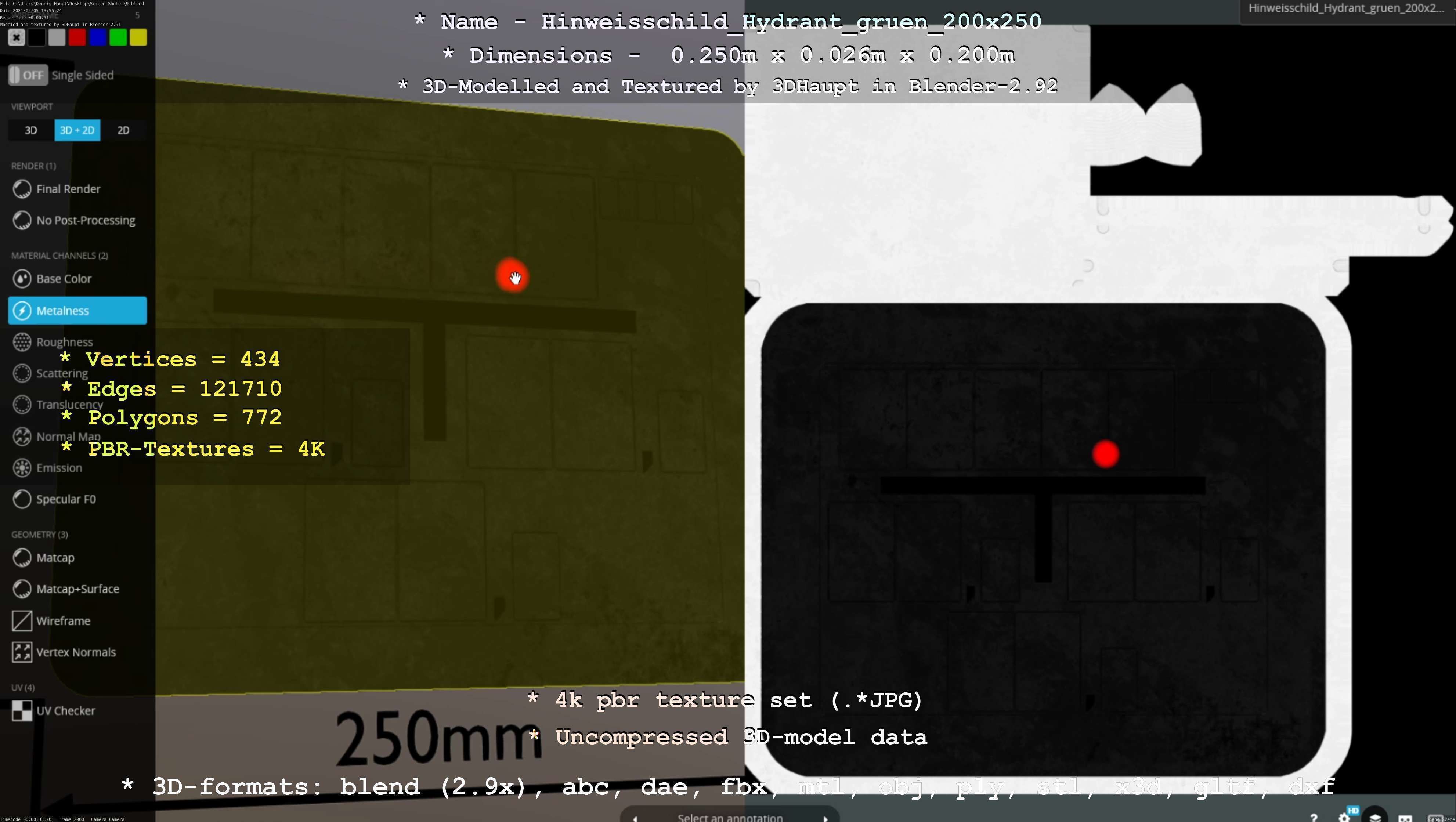 Hinweisschild Hydrant gruen 200x250mm Low-poly 3D model_66