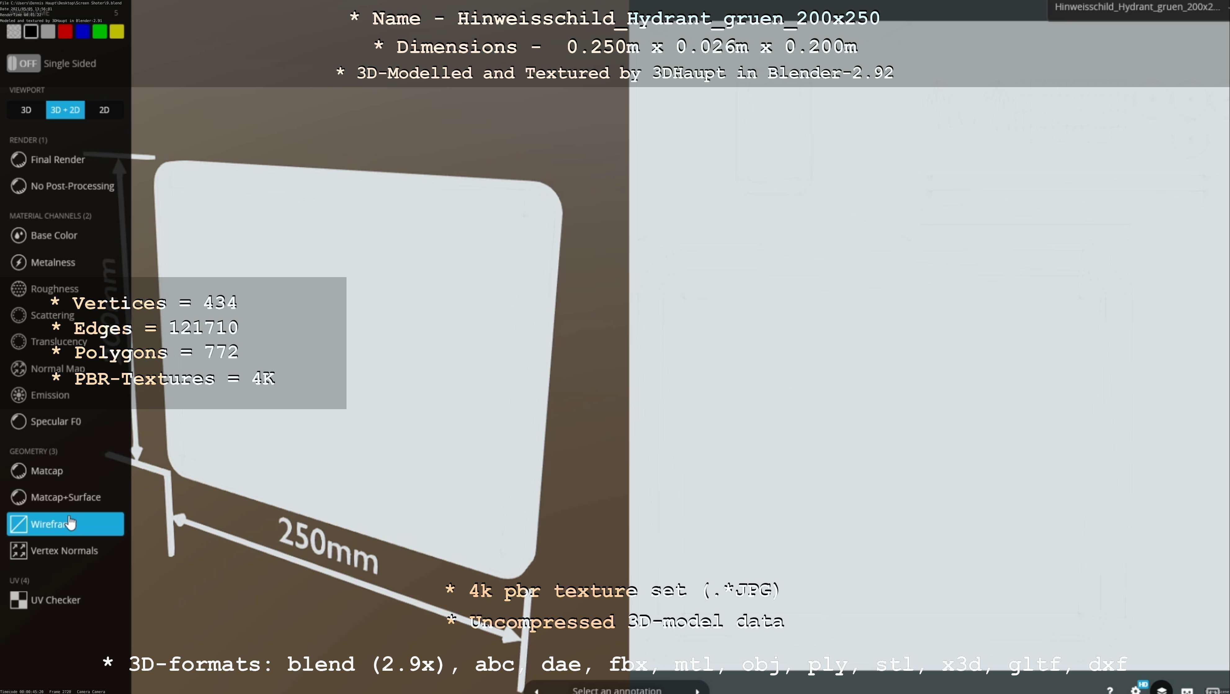 Hinweisschild Hydrant gruen 200x250mm Low-poly 3D model_86