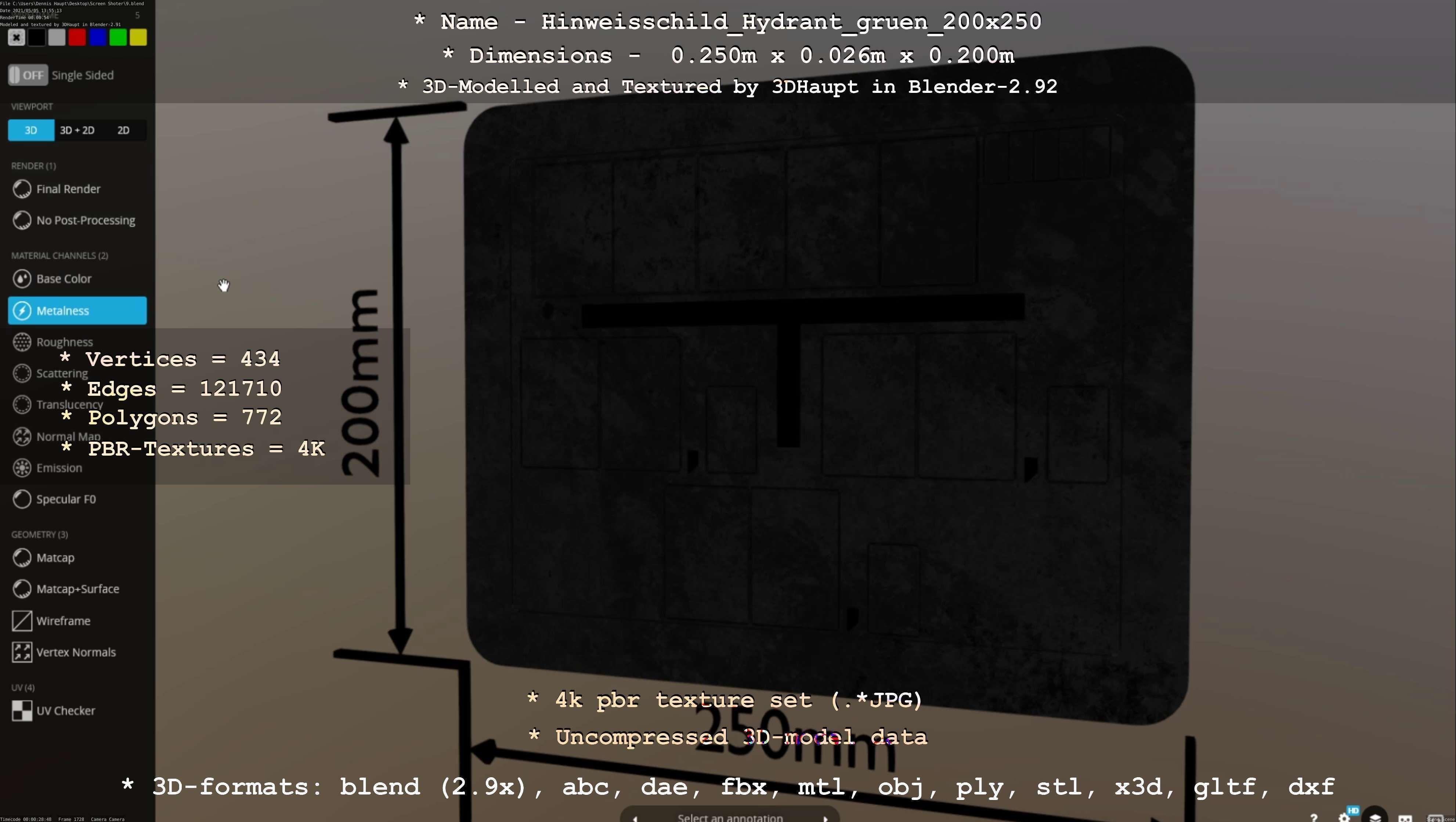 Hinweisschild Hydrant gruen 200x250mm Low-poly 3D model_55