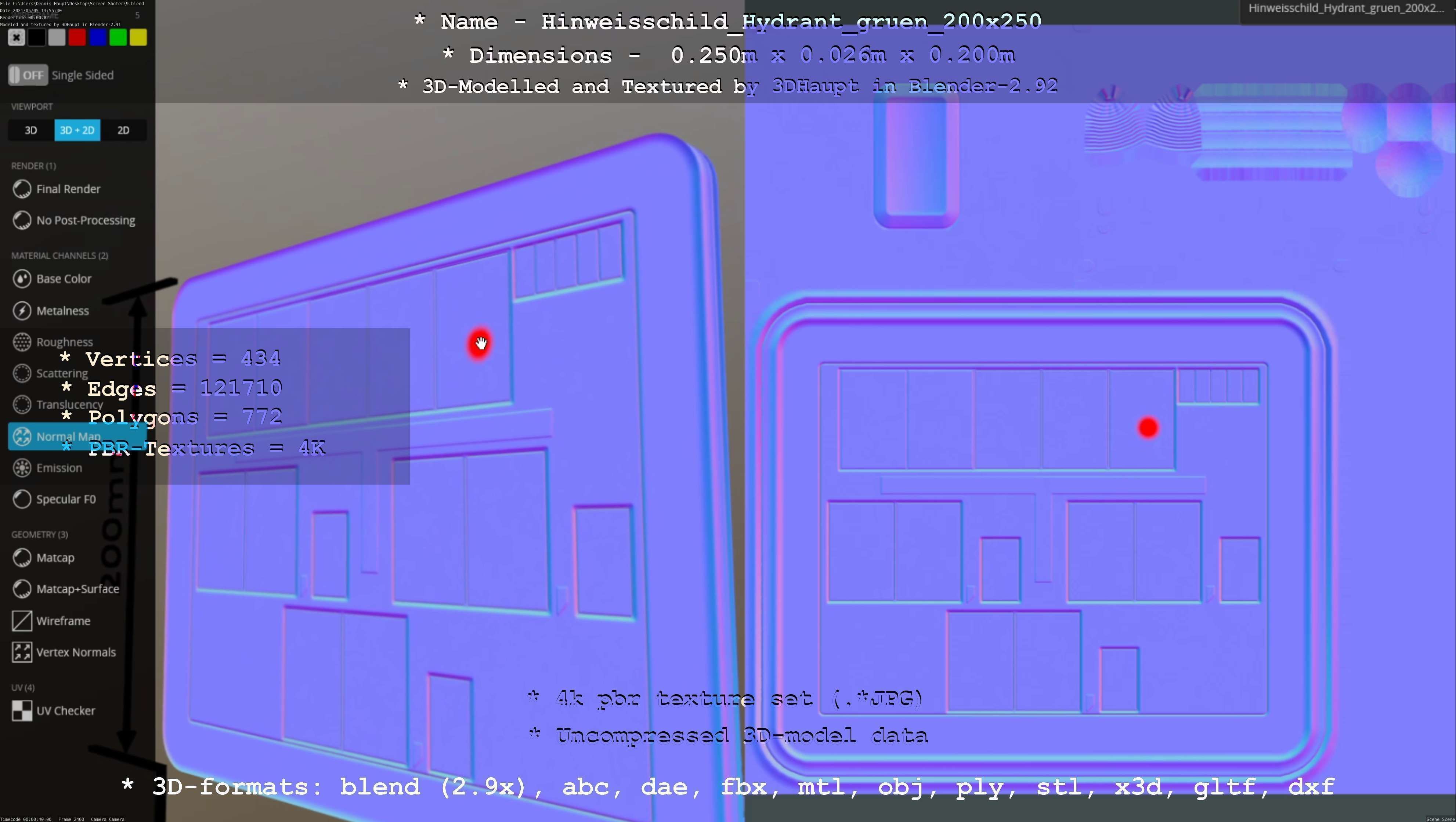 Hinweisschild Hydrant gruen 200x250mm Low-poly 3D model_78