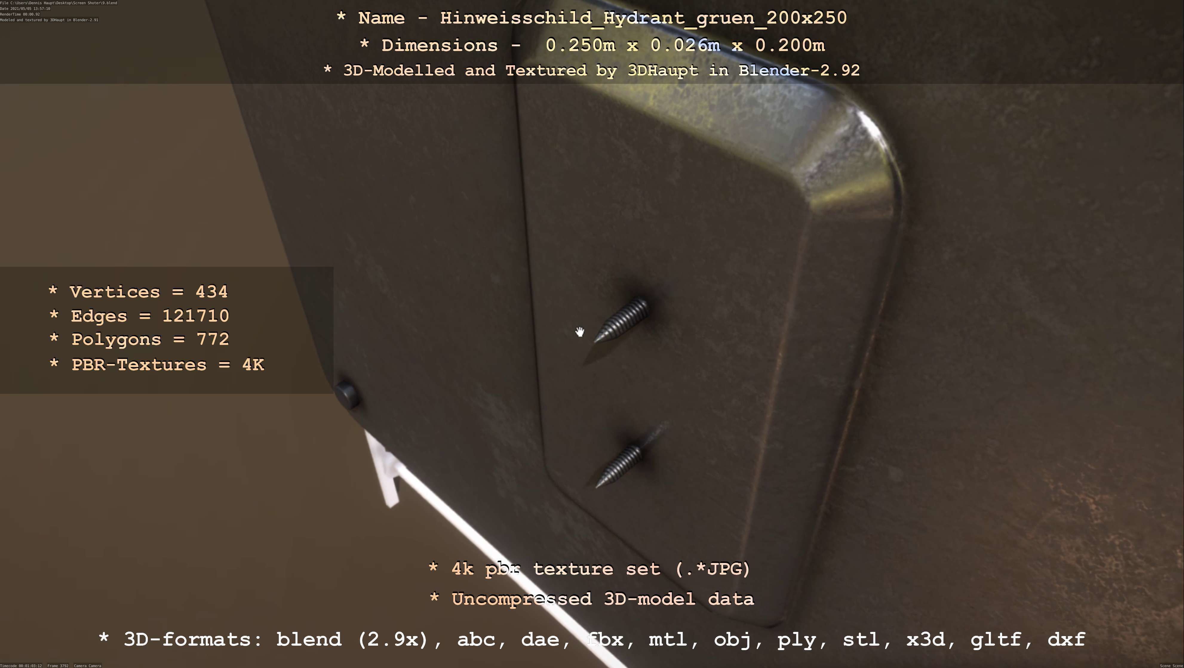 Hinweisschild Hydrant gruen 200x250mm Low-poly 3D model_110