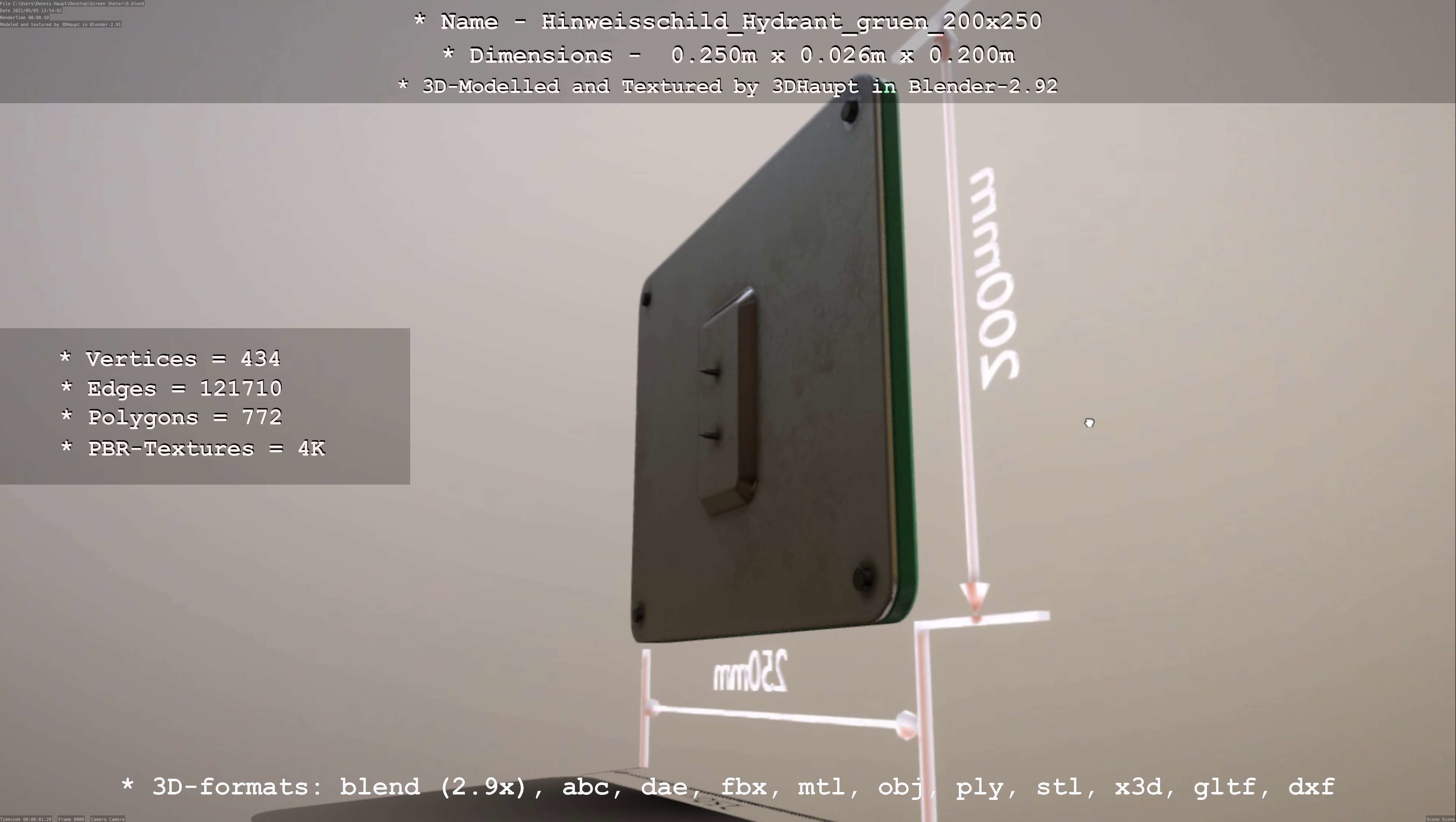 Hinweisschild Hydrant gruen 200x250mm Low-poly 3D model_2