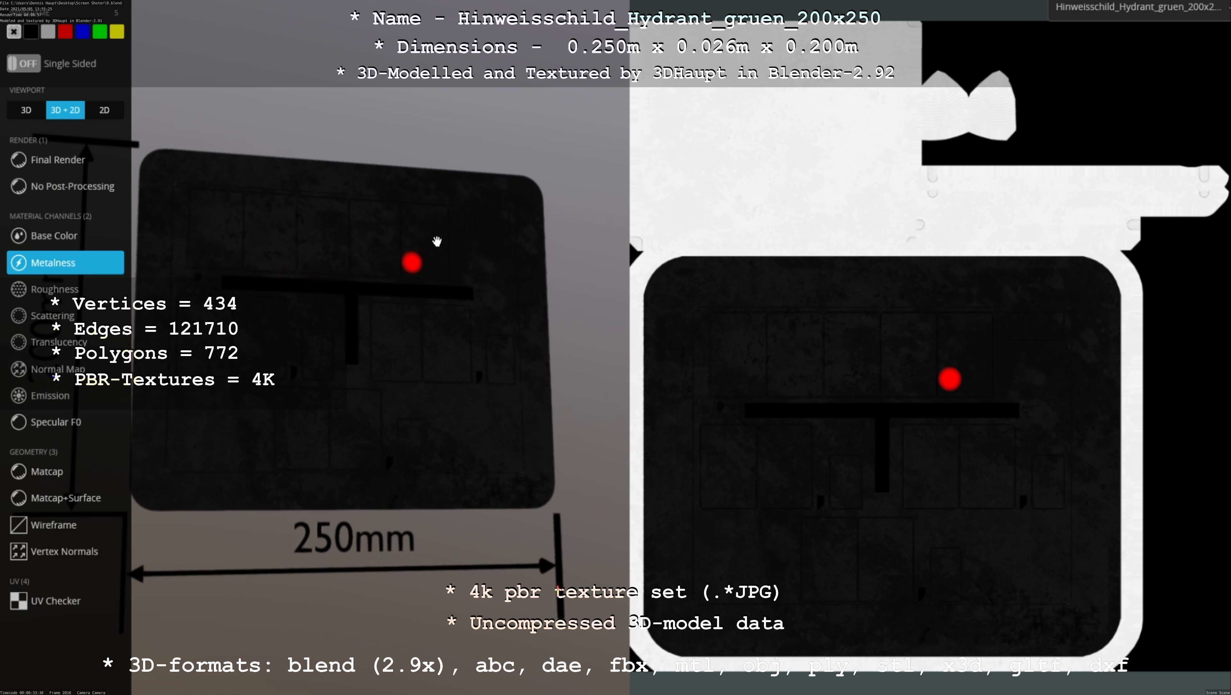 Hinweisschild Hydrant gruen 200x250mm Low-poly 3D model_65