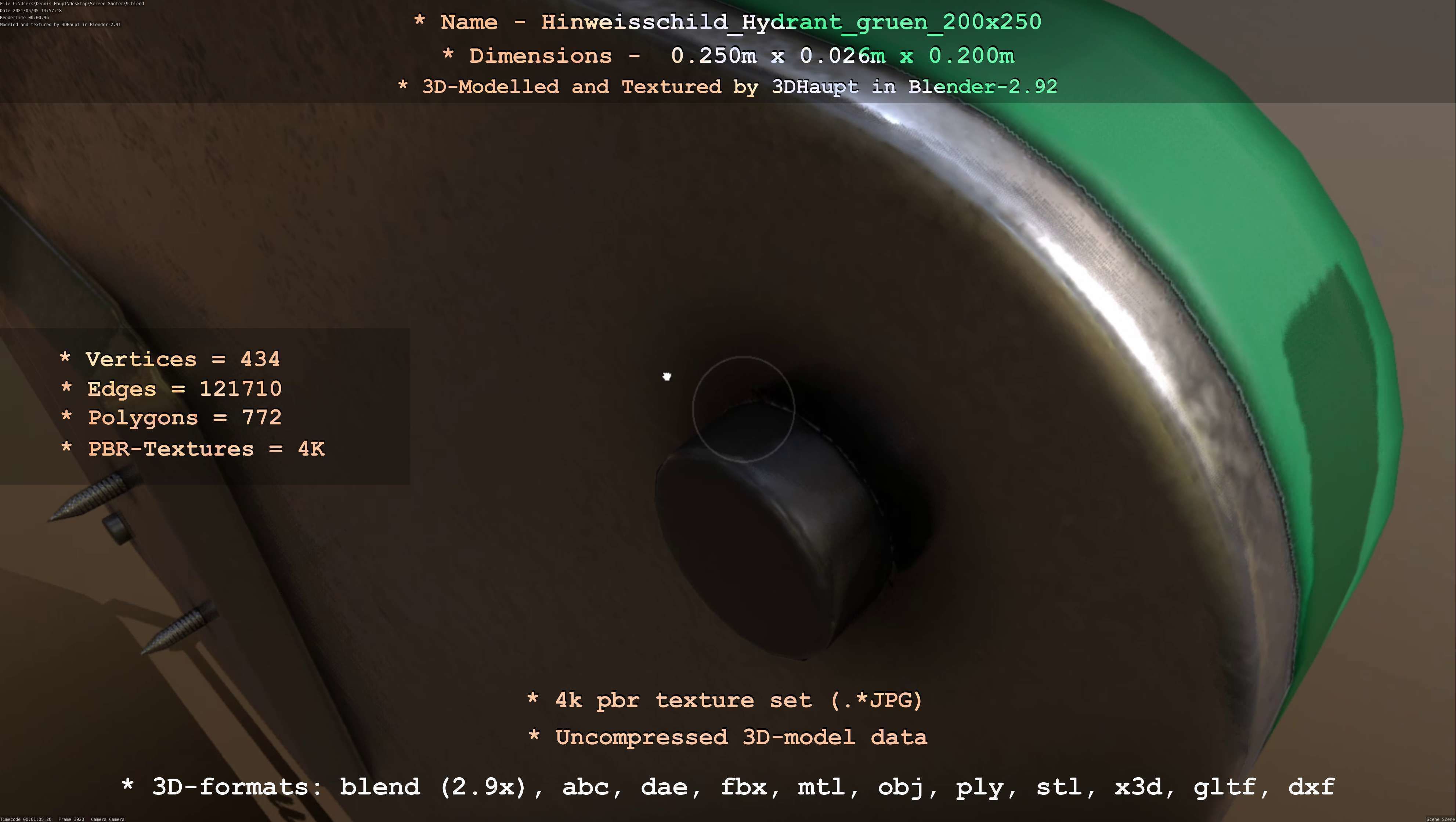 Hinweisschild Hydrant gruen 200x250mm Low-poly 3D model_23