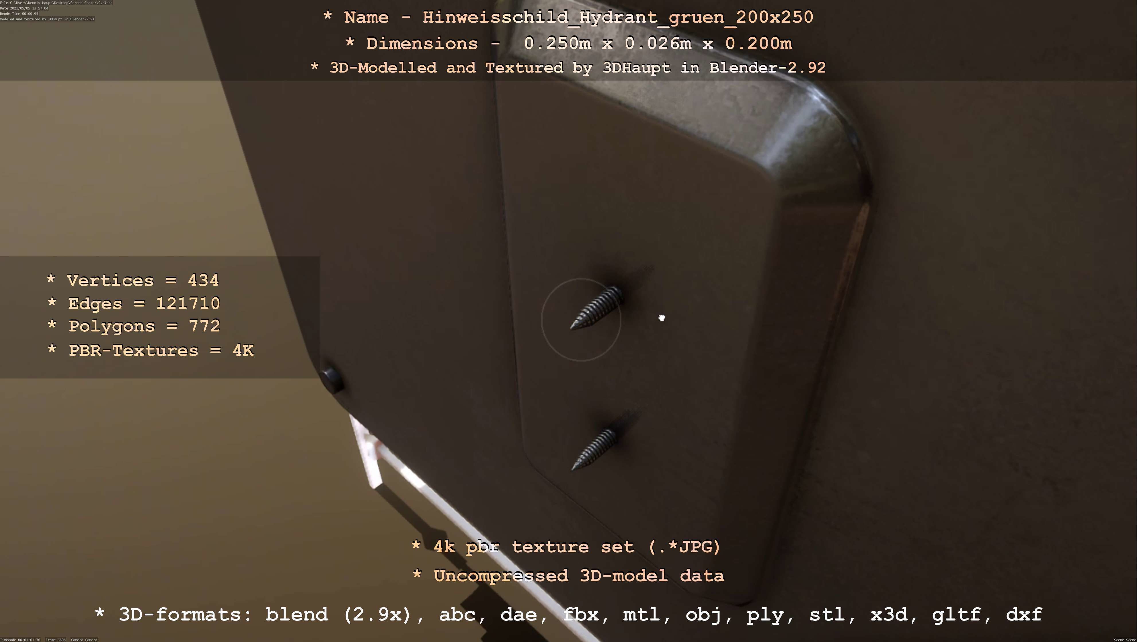 Hinweisschild Hydrant gruen 200x250mm Low-poly 3D model_106