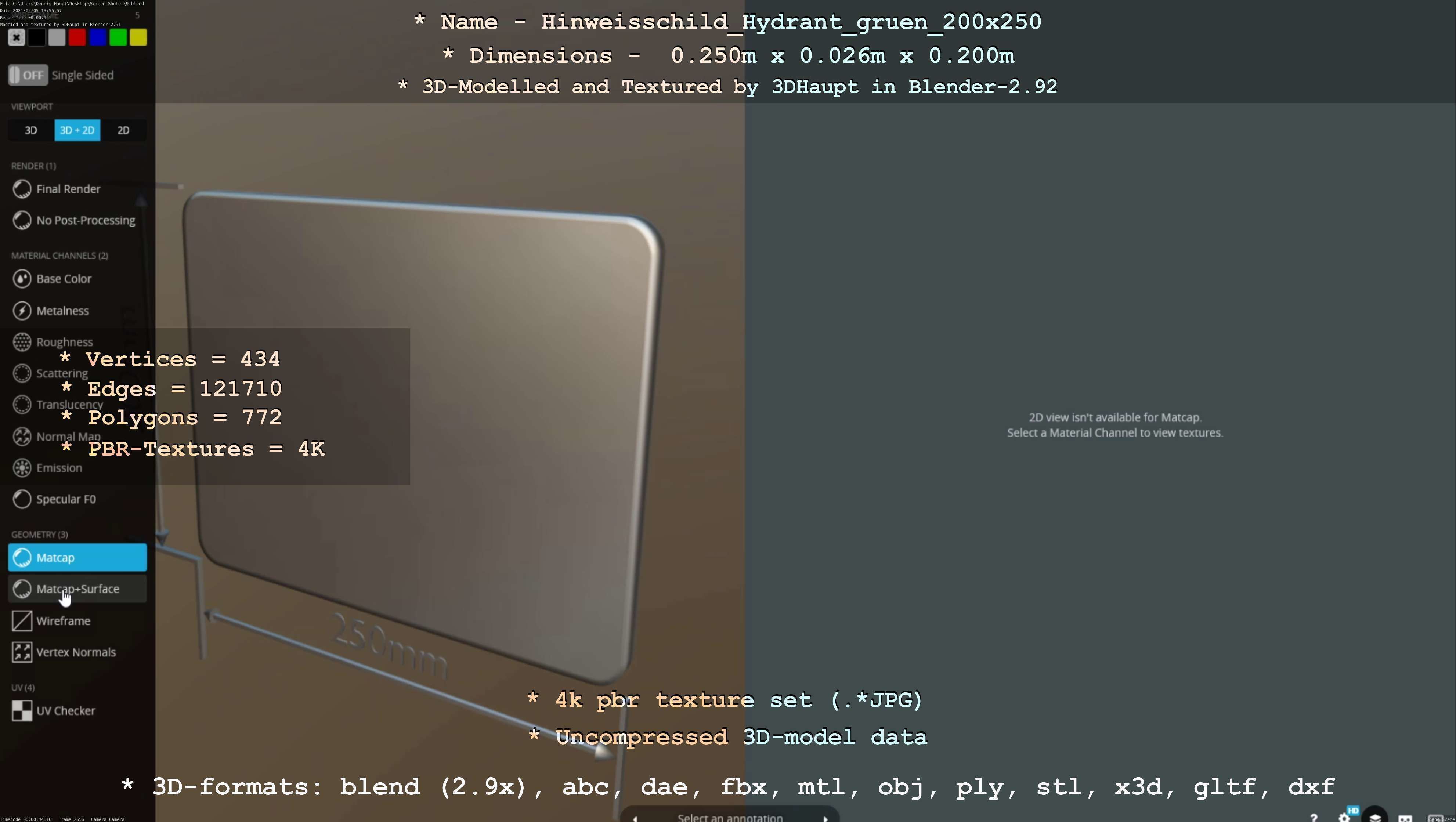 Hinweisschild Hydrant gruen 200x250mm Low-poly 3D model_75