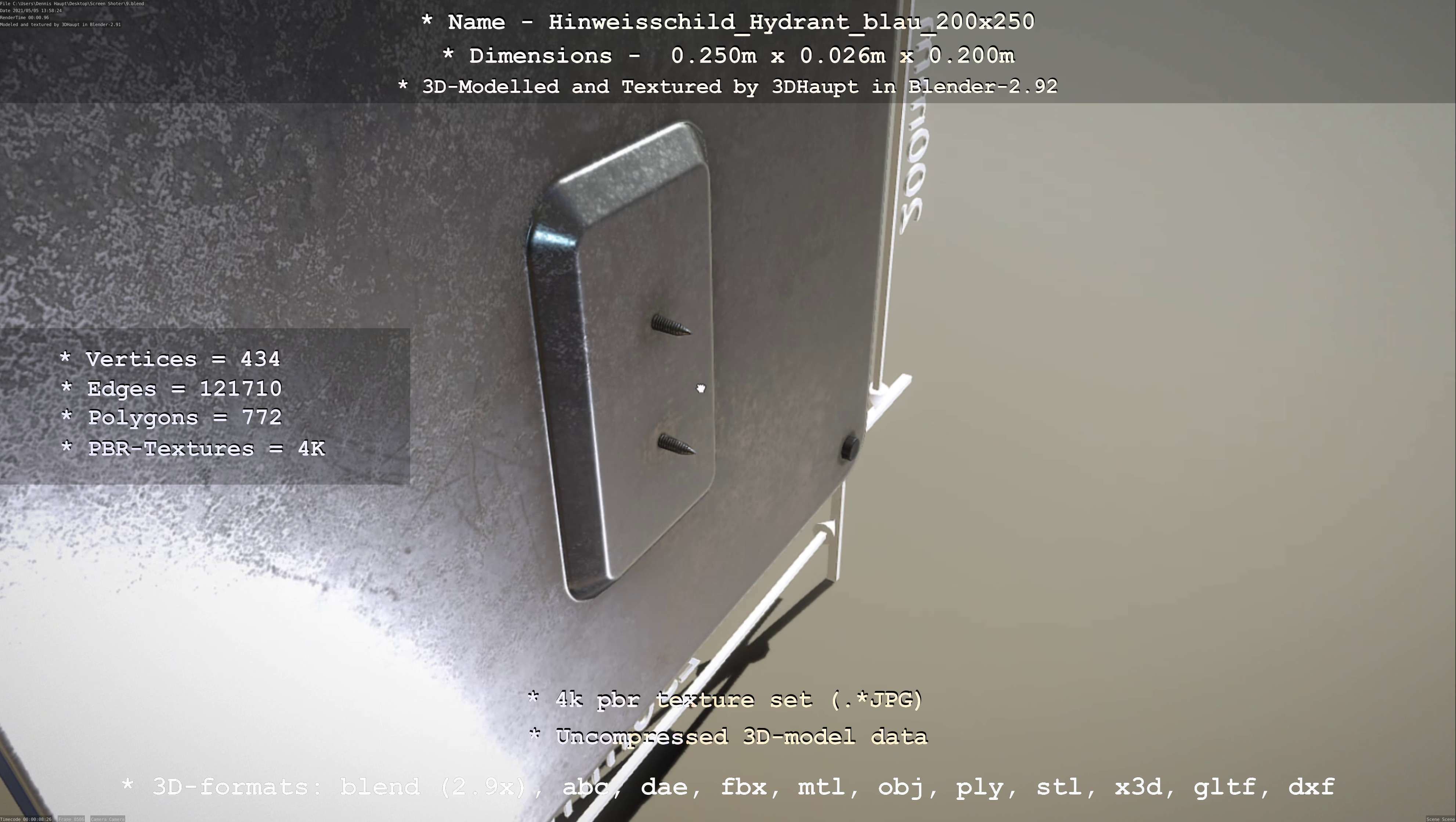 Hinweisschild Hydrant blau 200x250mm Low-poly 3D model_40