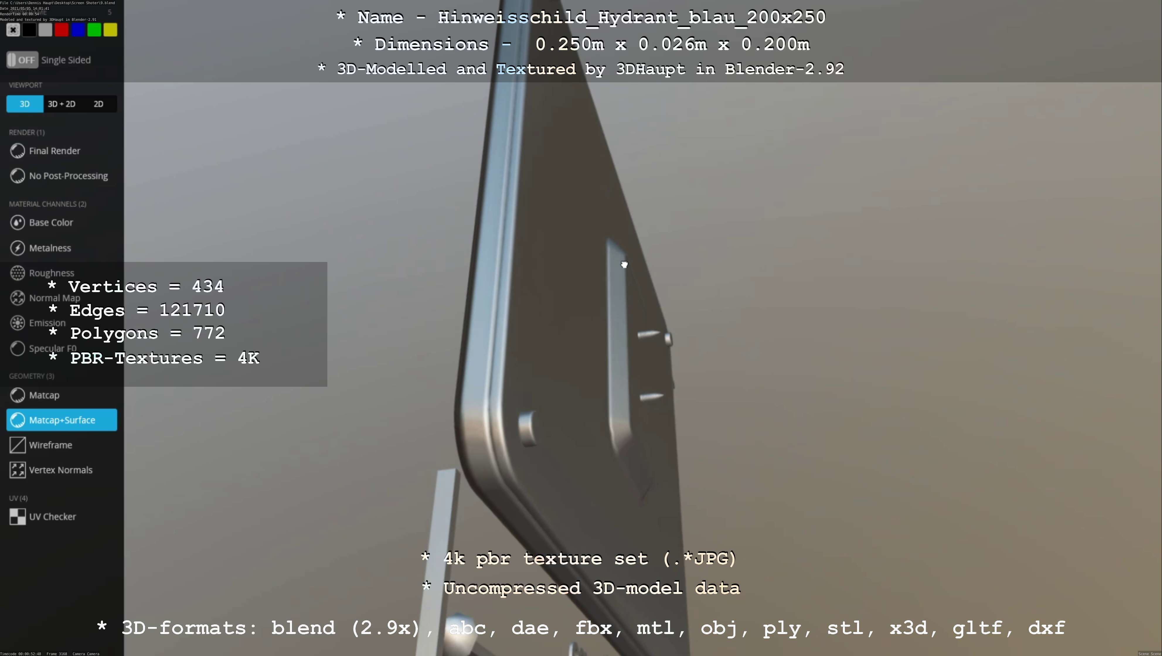 Hinweisschild Hydrant blau 200x250mm Low-poly 3D model_87