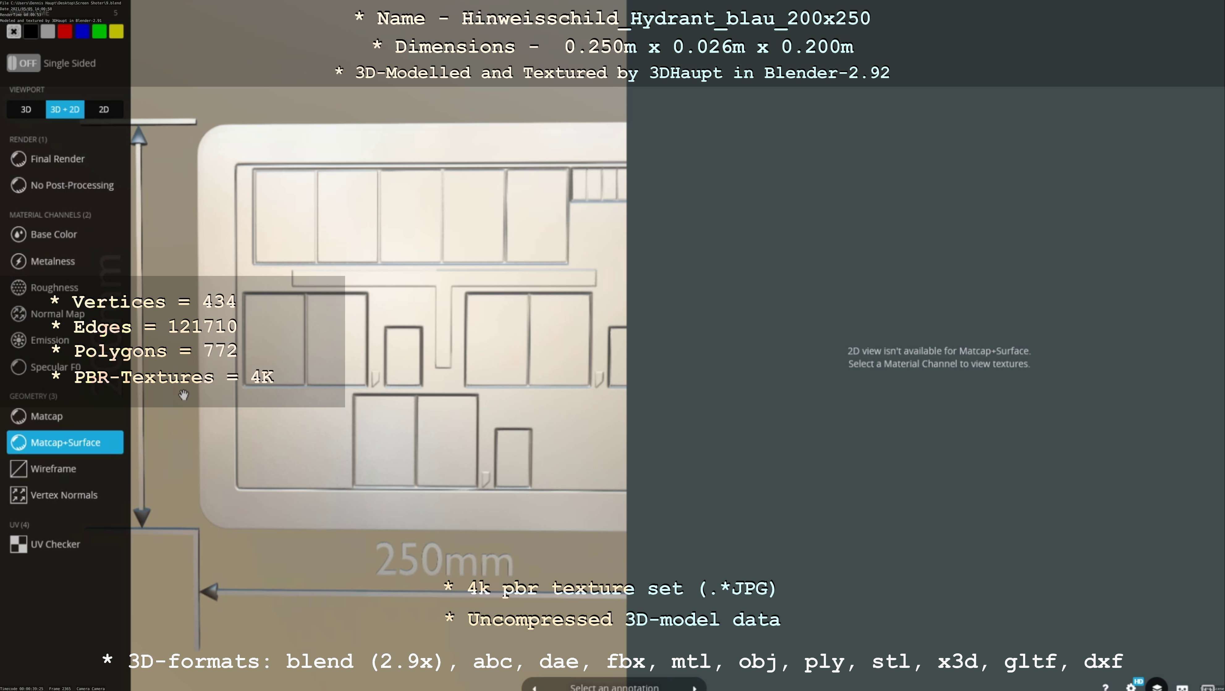 Hinweisschild Hydrant blau 200x250mm Low-poly 3D model_68