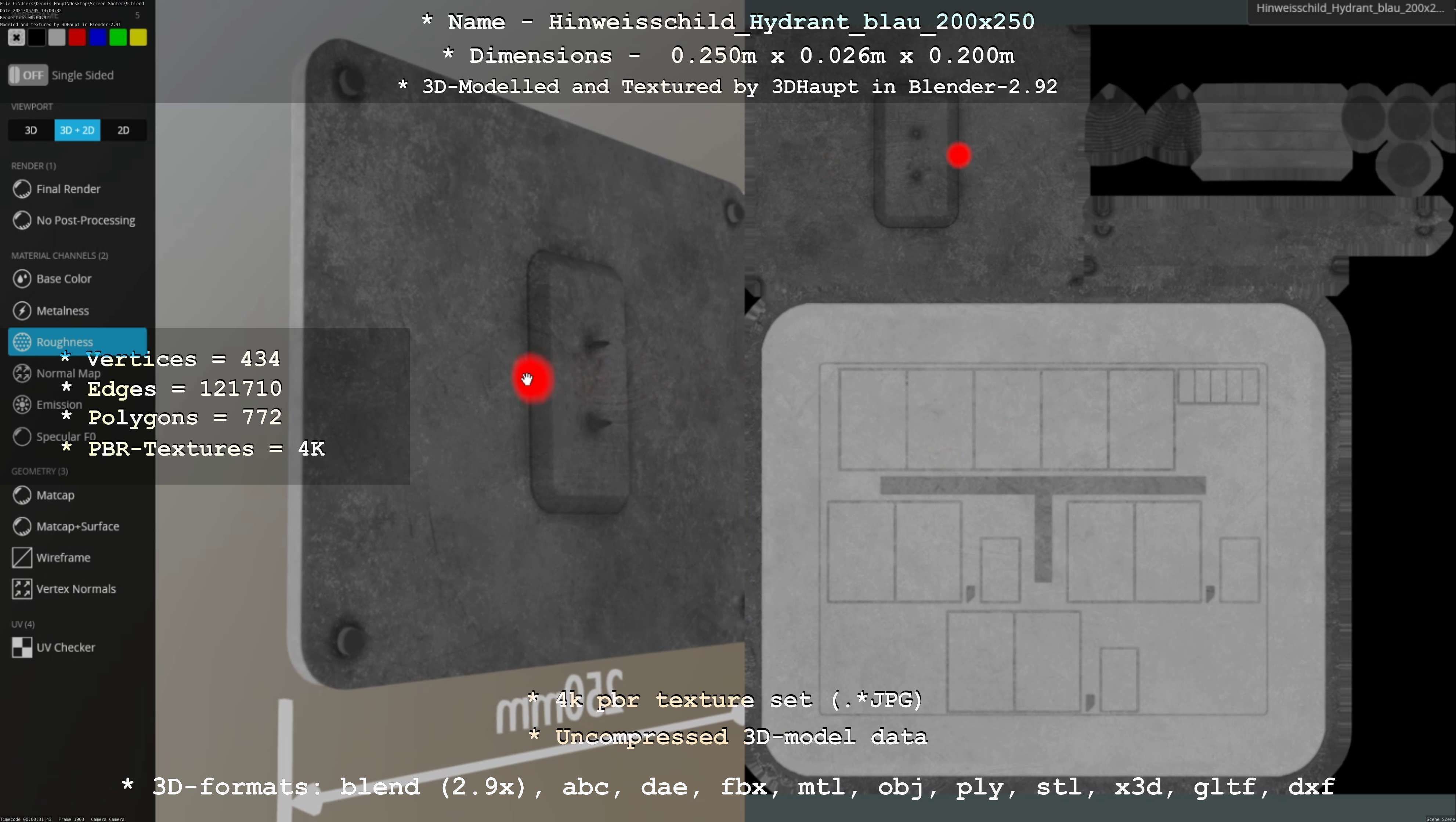 Hinweisschild Hydrant blau 200x250mm Low-poly 3D model_56