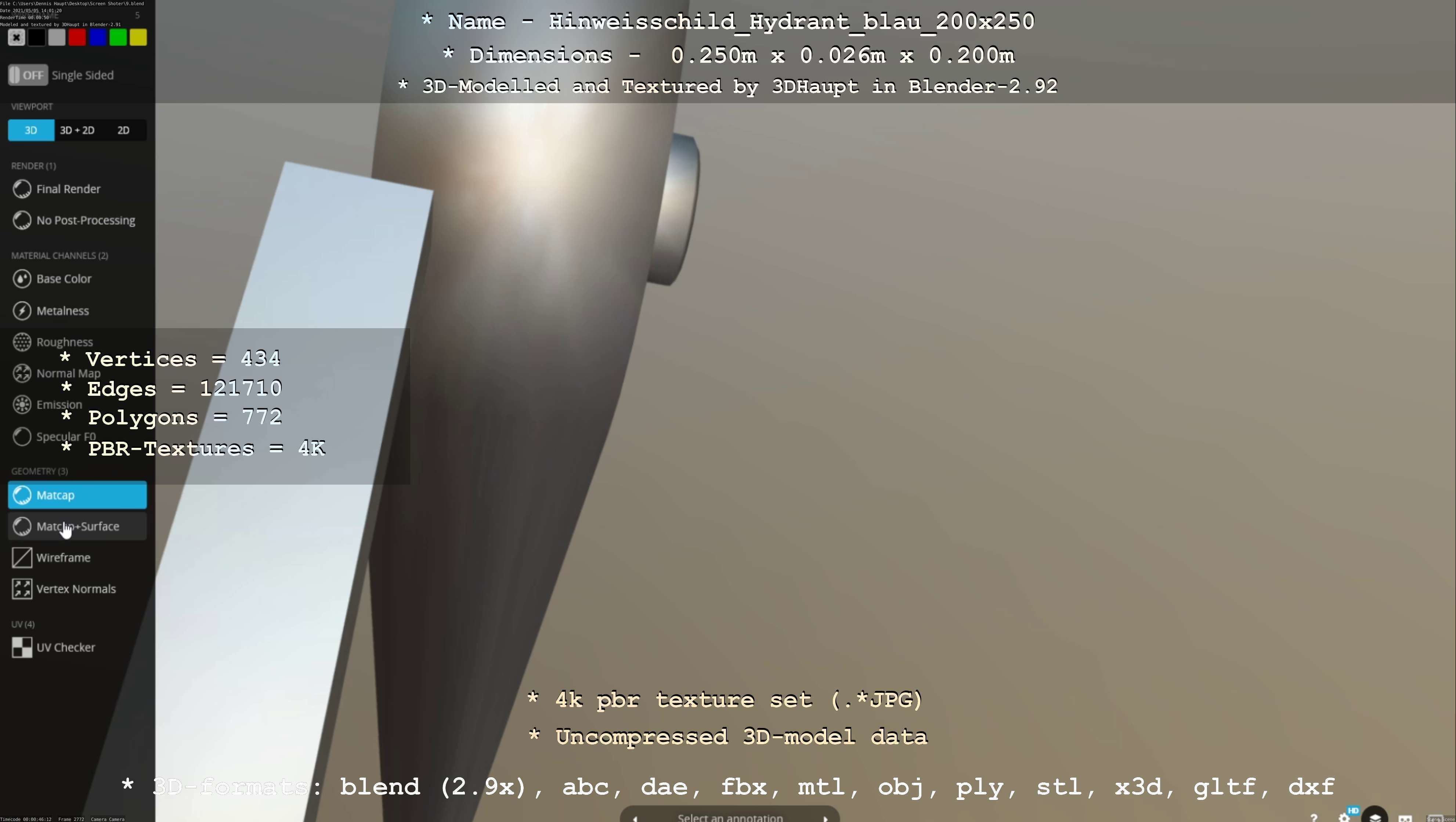 Hinweisschild Hydrant blau 200x250mm Low-poly 3D model_78