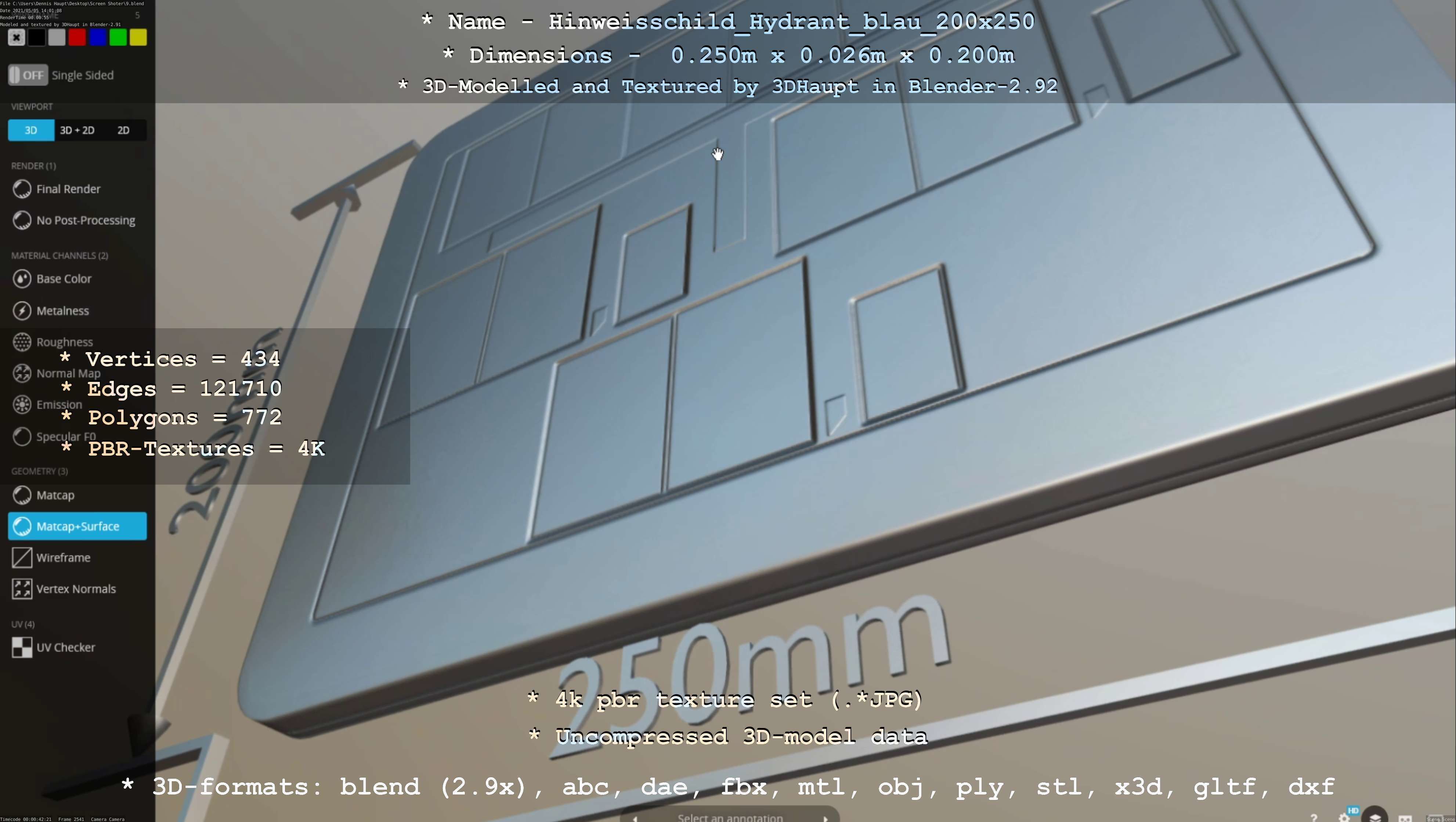 Hinweisschild Hydrant blau 200x250mm Low-poly 3D model_70