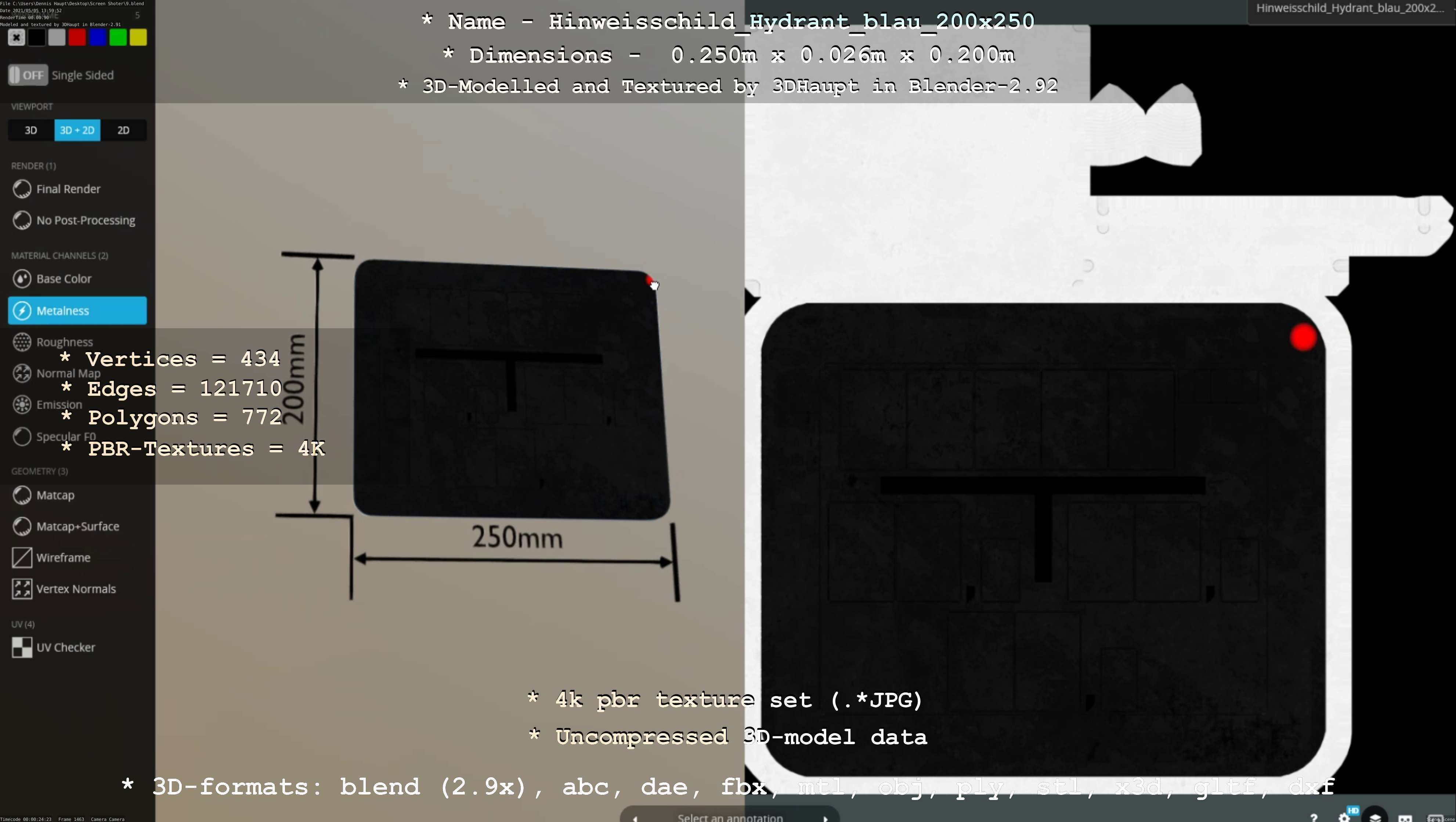 Hinweisschild Hydrant blau 200x250mm Low-poly 3D model_47