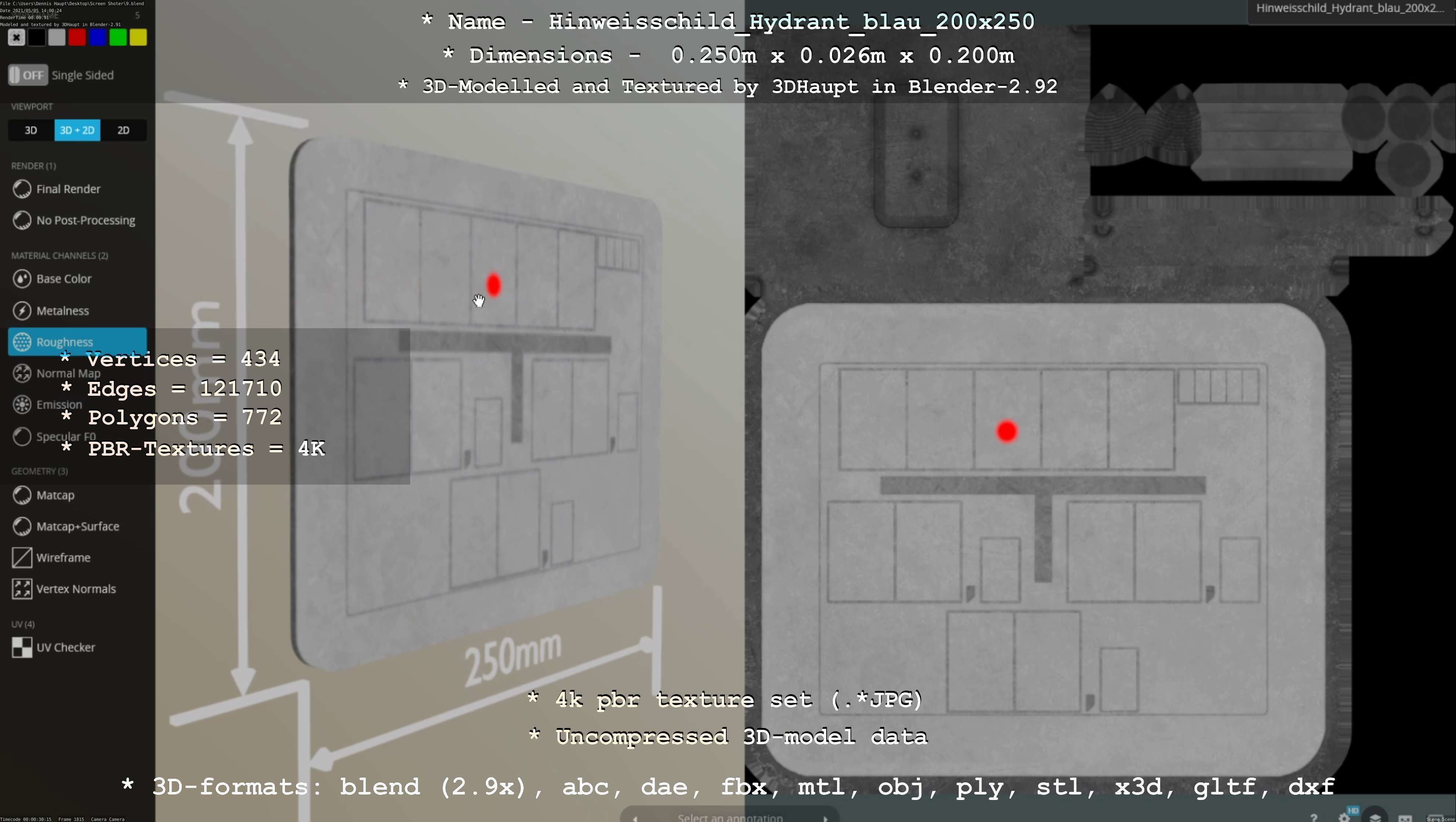Hinweisschild Hydrant blau 200x250mm Low-poly 3D model_15