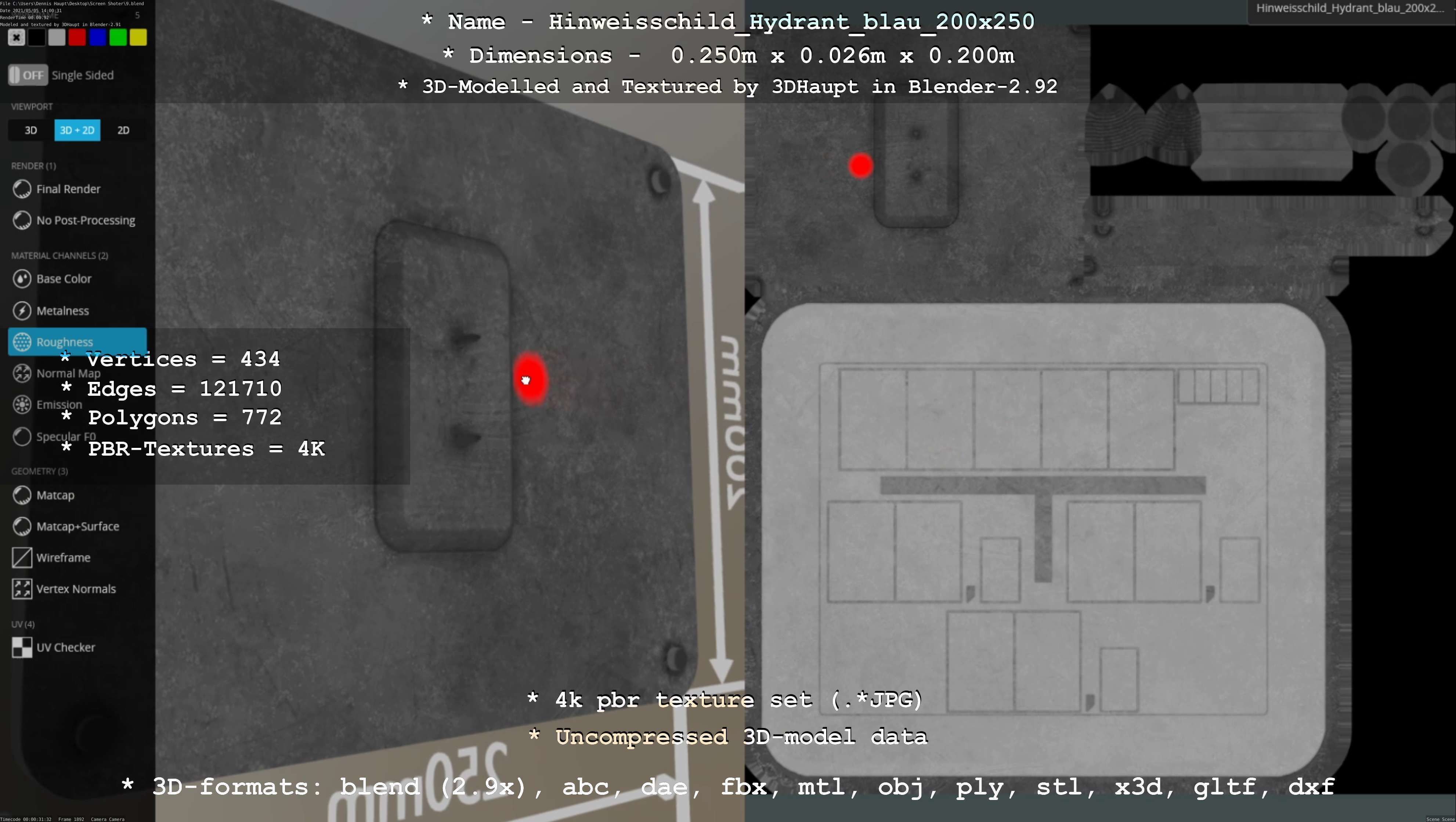 Hinweisschild Hydrant blau 200x250mm Low-poly 3D model_55