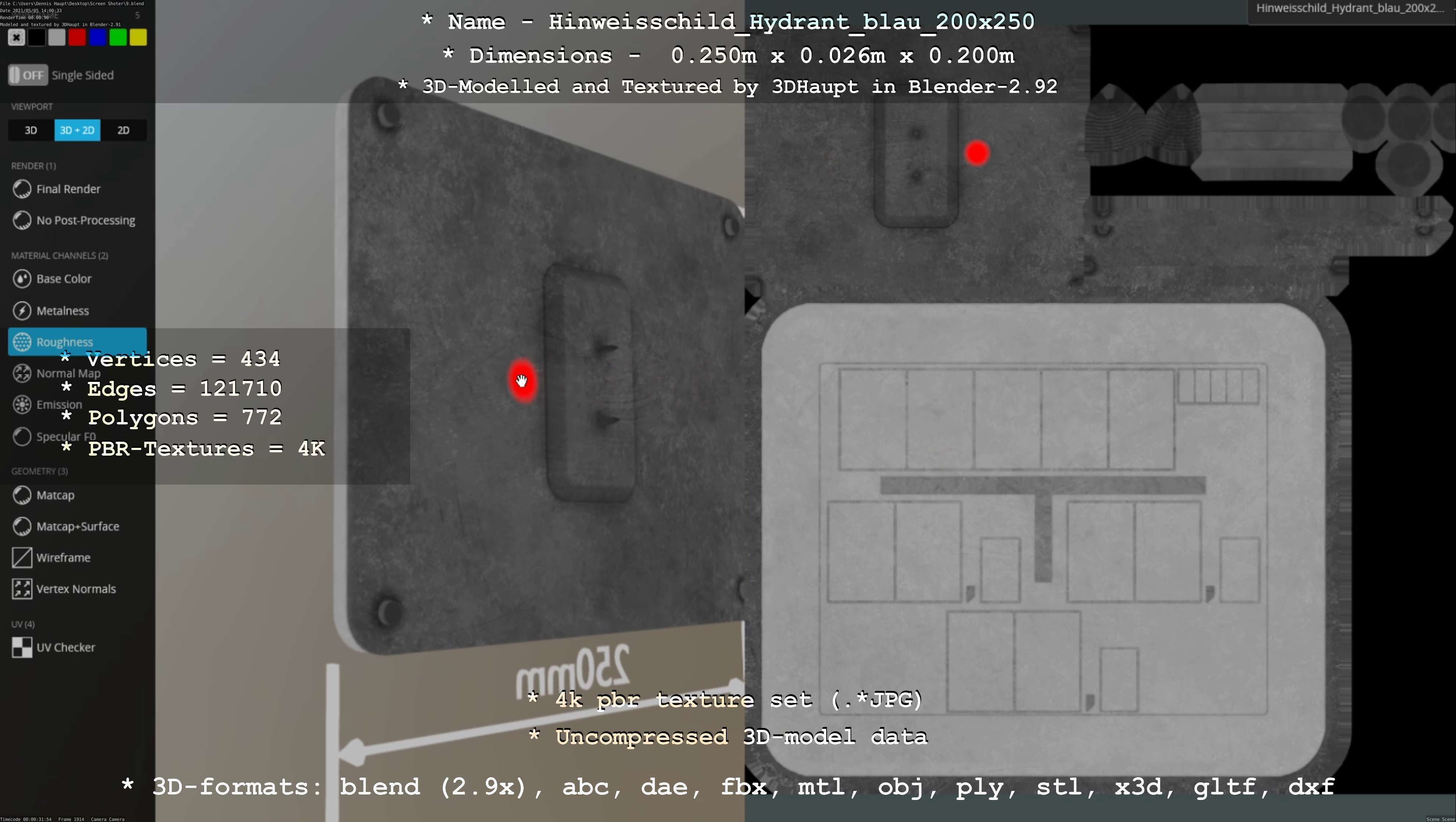 Hinweisschild Hydrant blau 200x250mm Low-poly 3D model_57