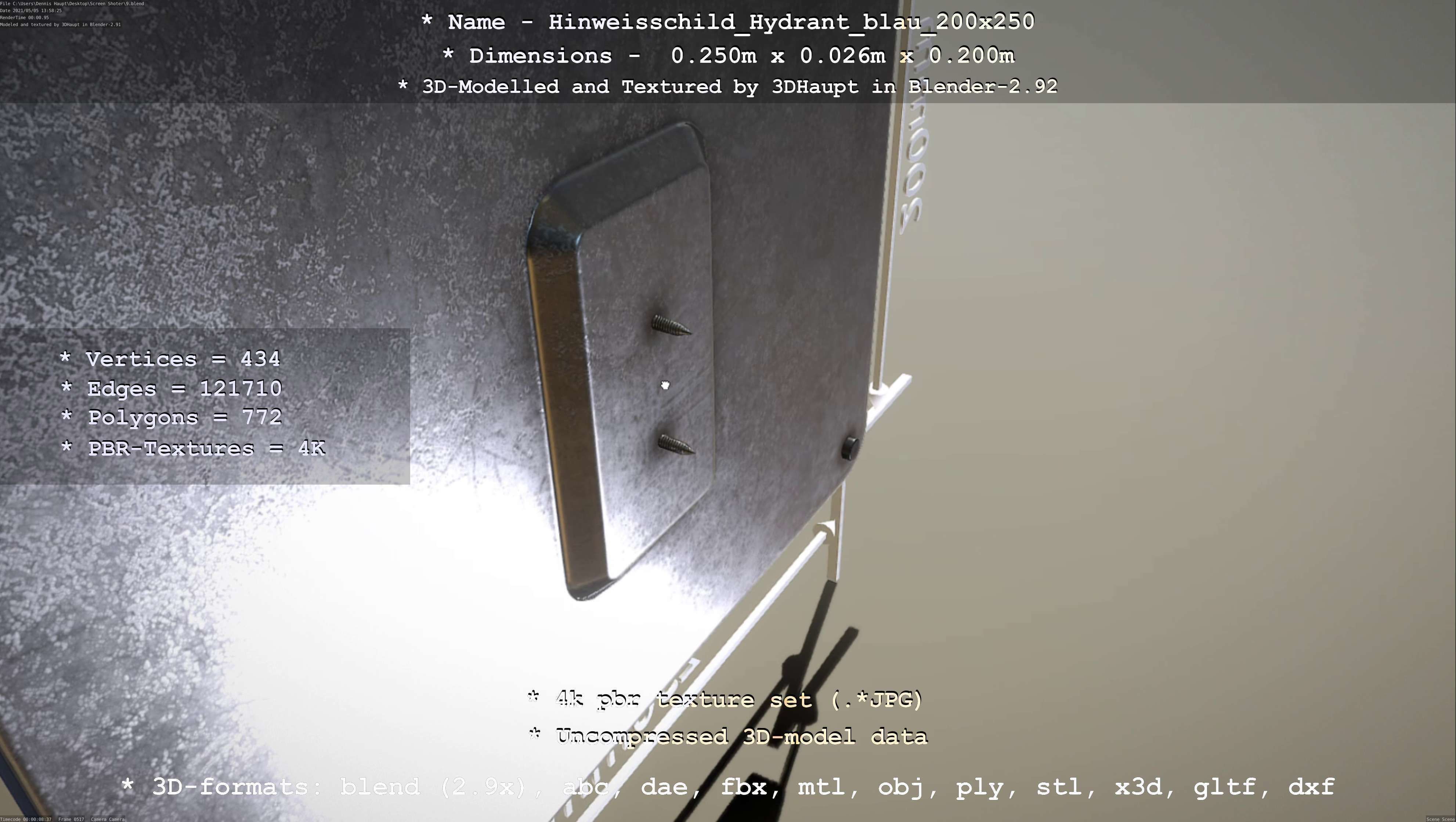 Hinweisschild Hydrant blau 200x250mm Low-poly 3D model_4