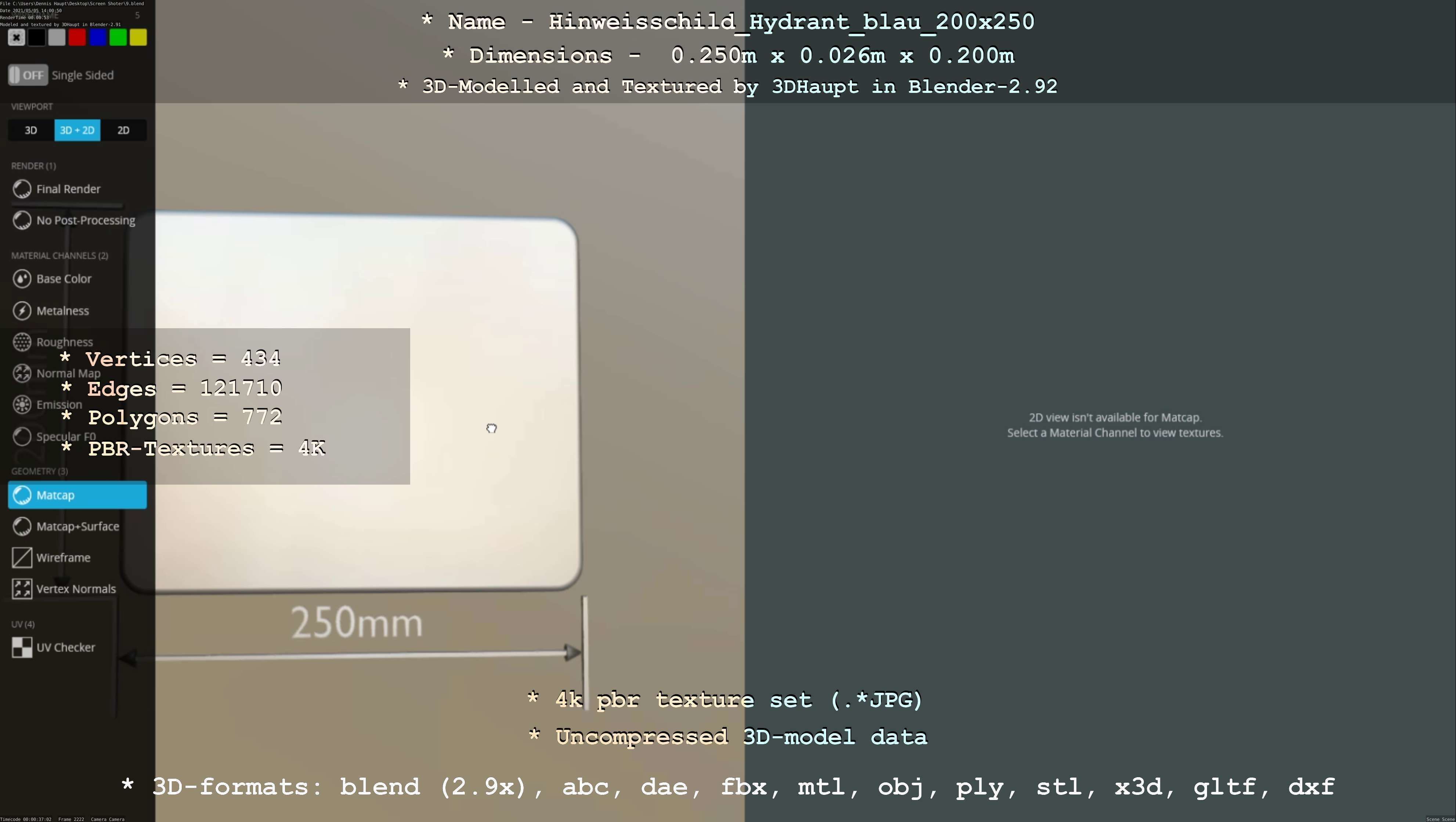 Hinweisschild Hydrant blau 200x250mm Low-poly 3D model_18