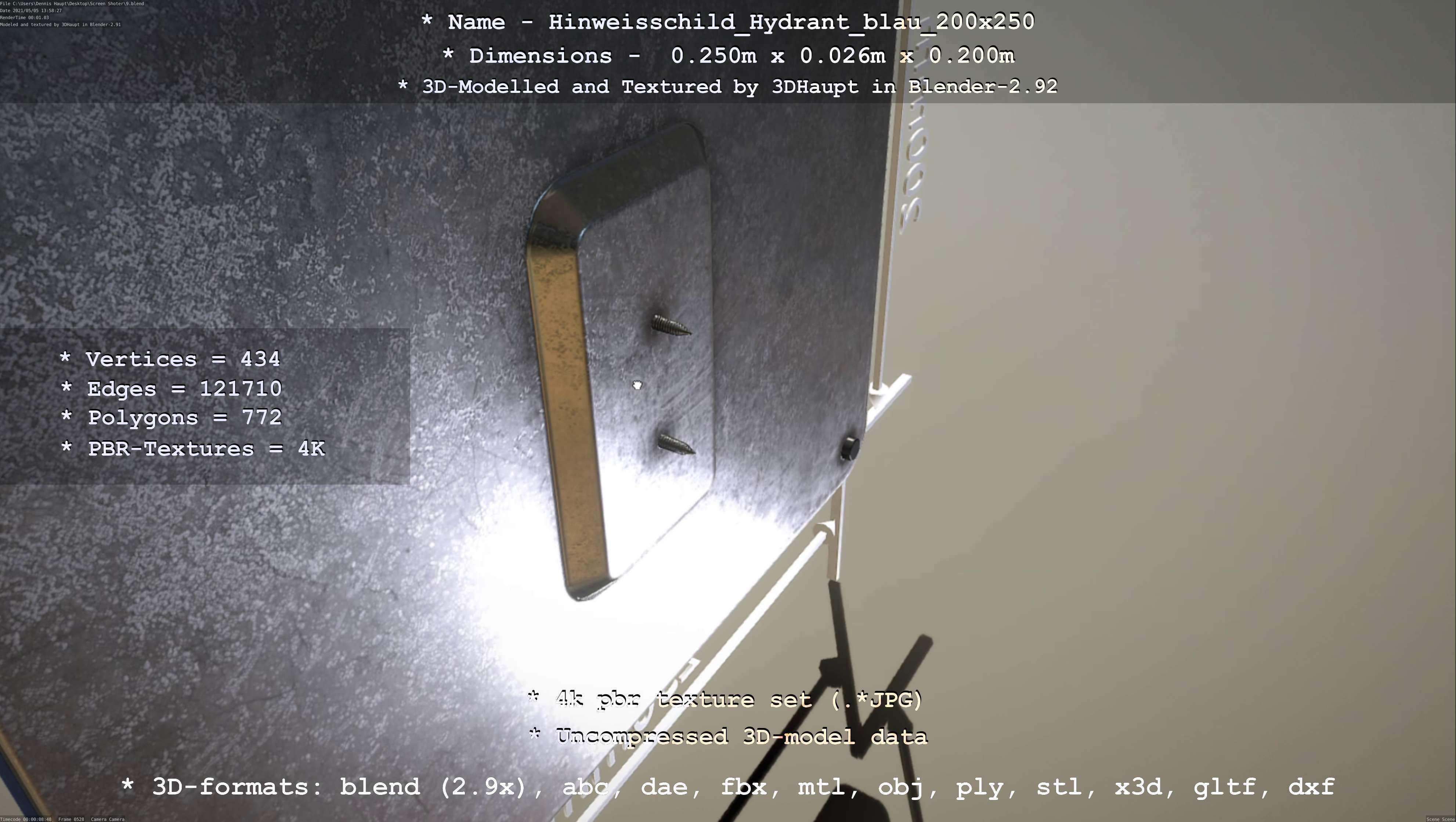 Hinweisschild Hydrant blau 200x250mm Low-poly 3D model_51