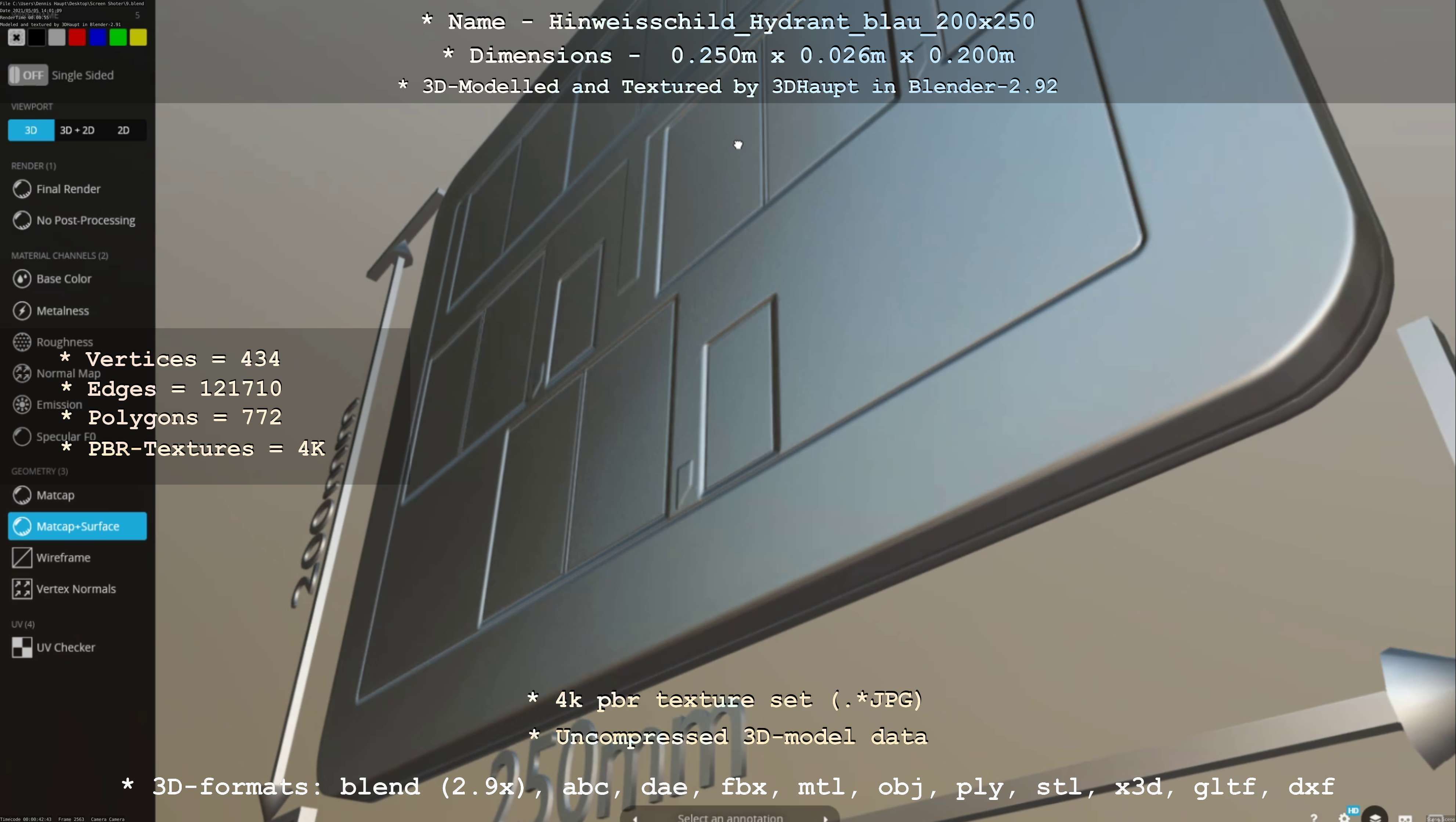 Hinweisschild Hydrant blau 200x250mm Low-poly 3D model_72