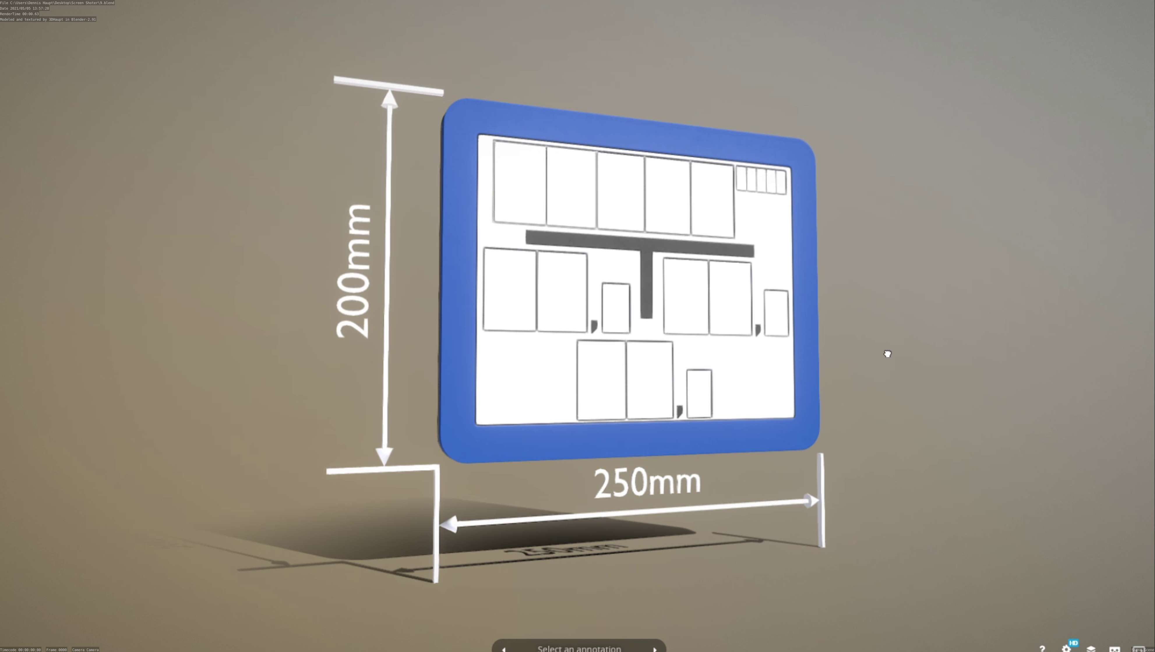 Hinweisschild Hydrant blau 200x250mm Low-poly 3D model_92
