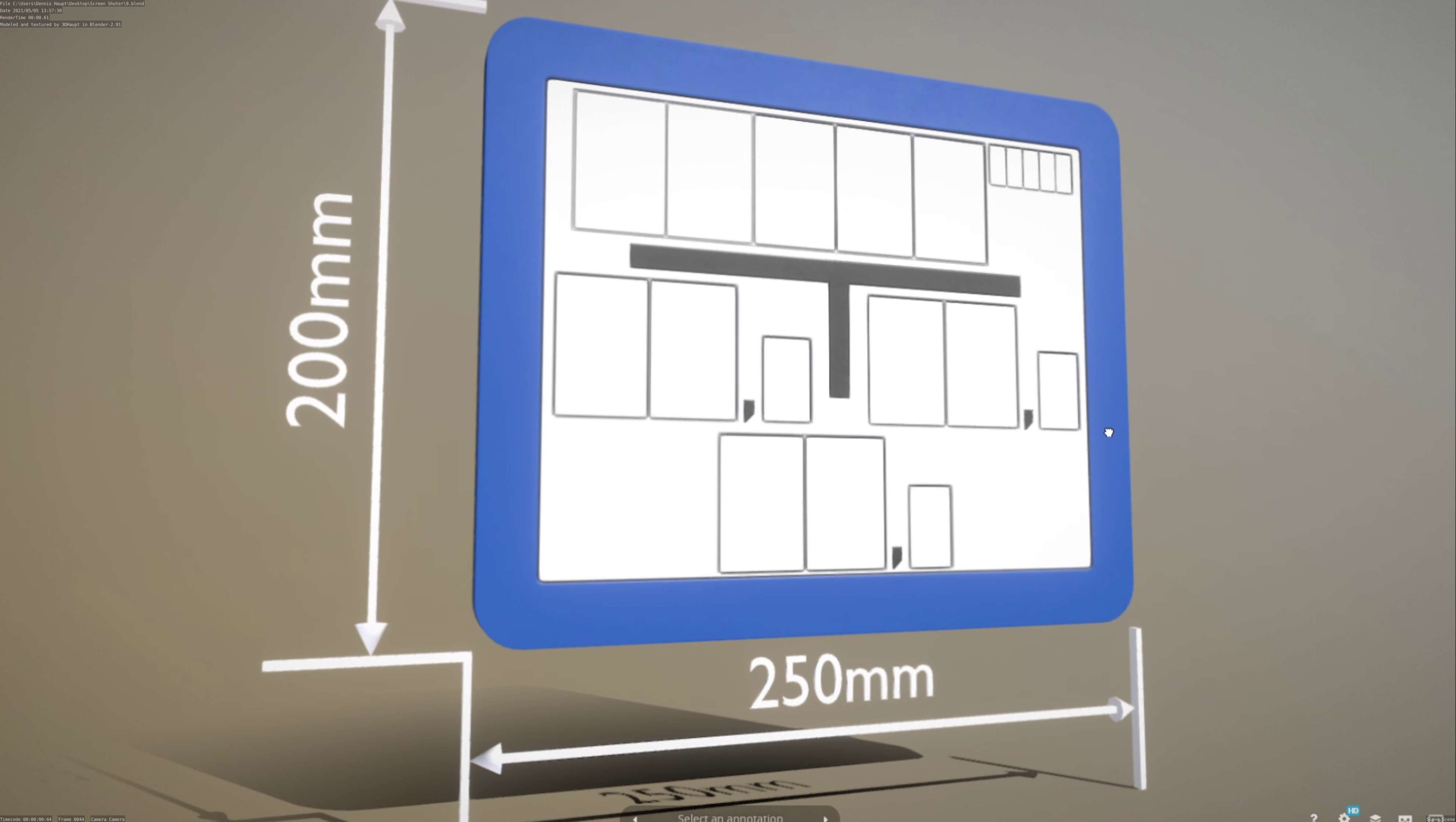 Hinweisschild Hydrant blau 200x250mm Low-poly 3D model_21
