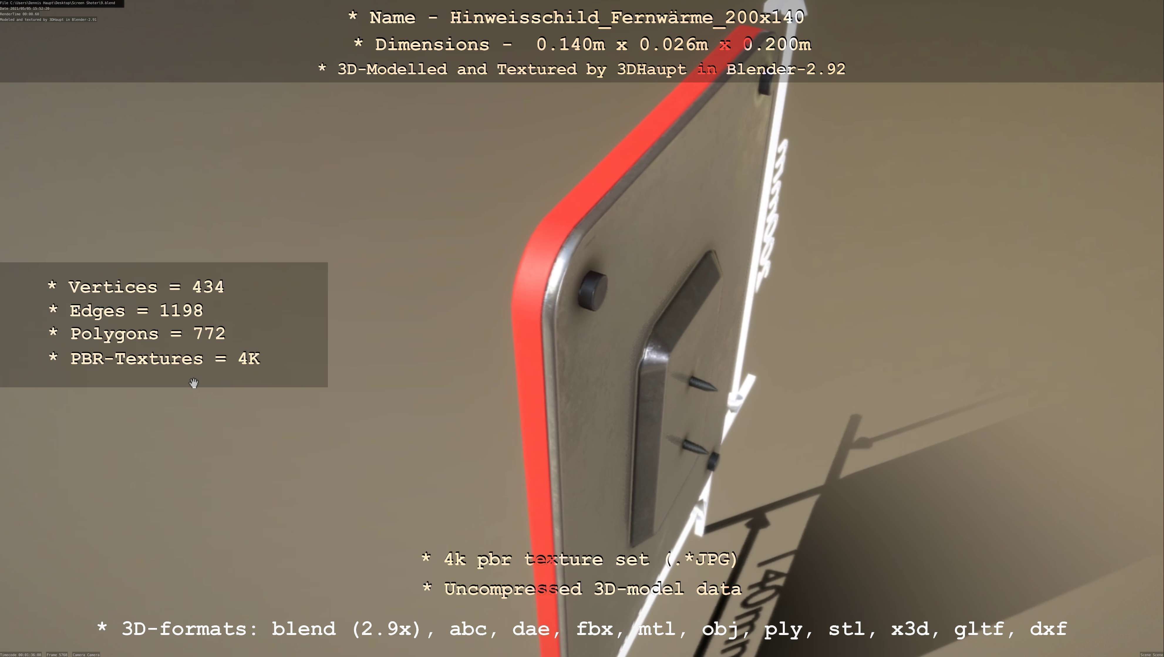 Hinweisschild Fernwaerme 200x140mm Low-poly 3D model_37