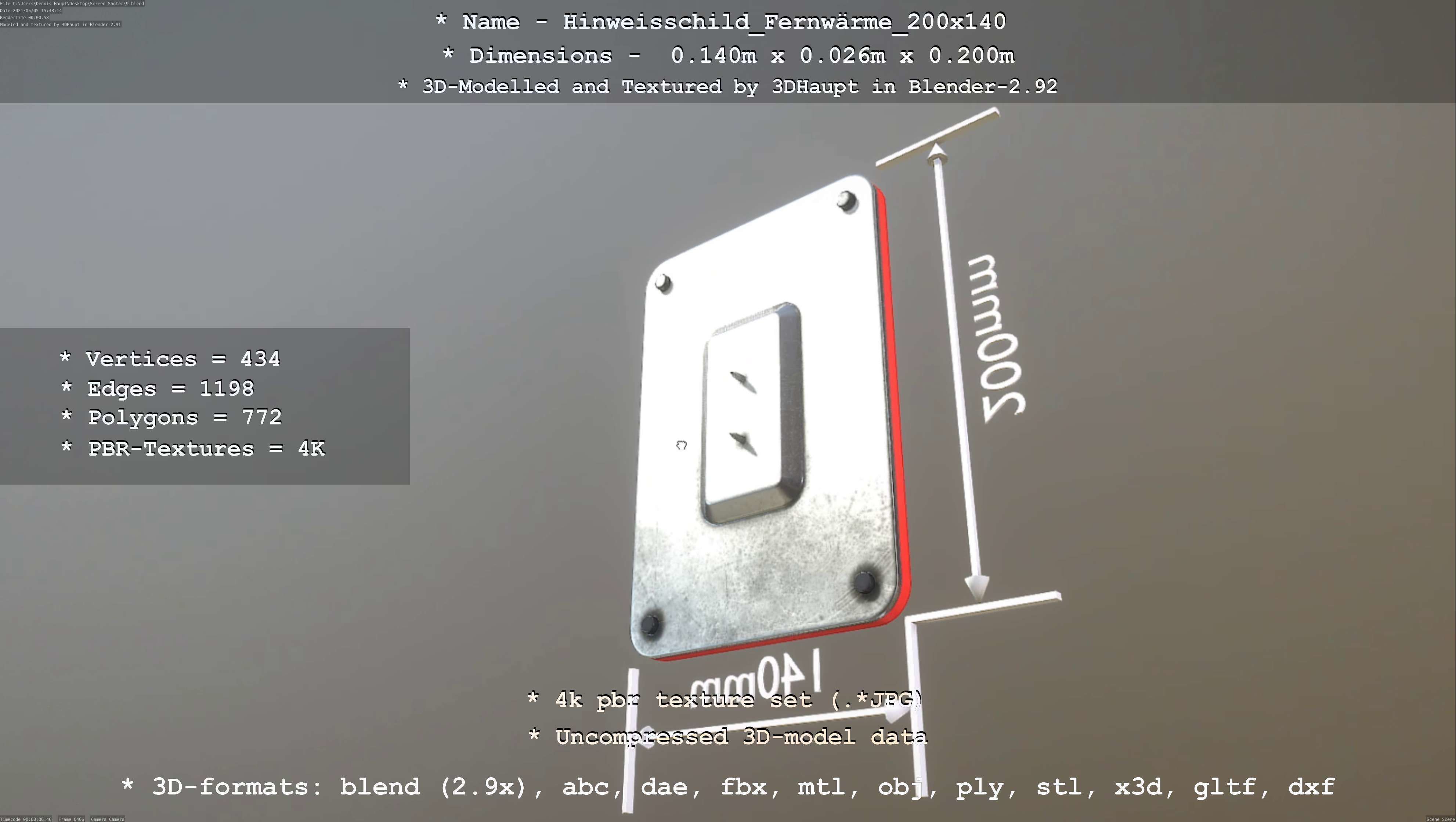 Hinweisschild Fernwaerme 200x140mm Low-poly 3D model_24
