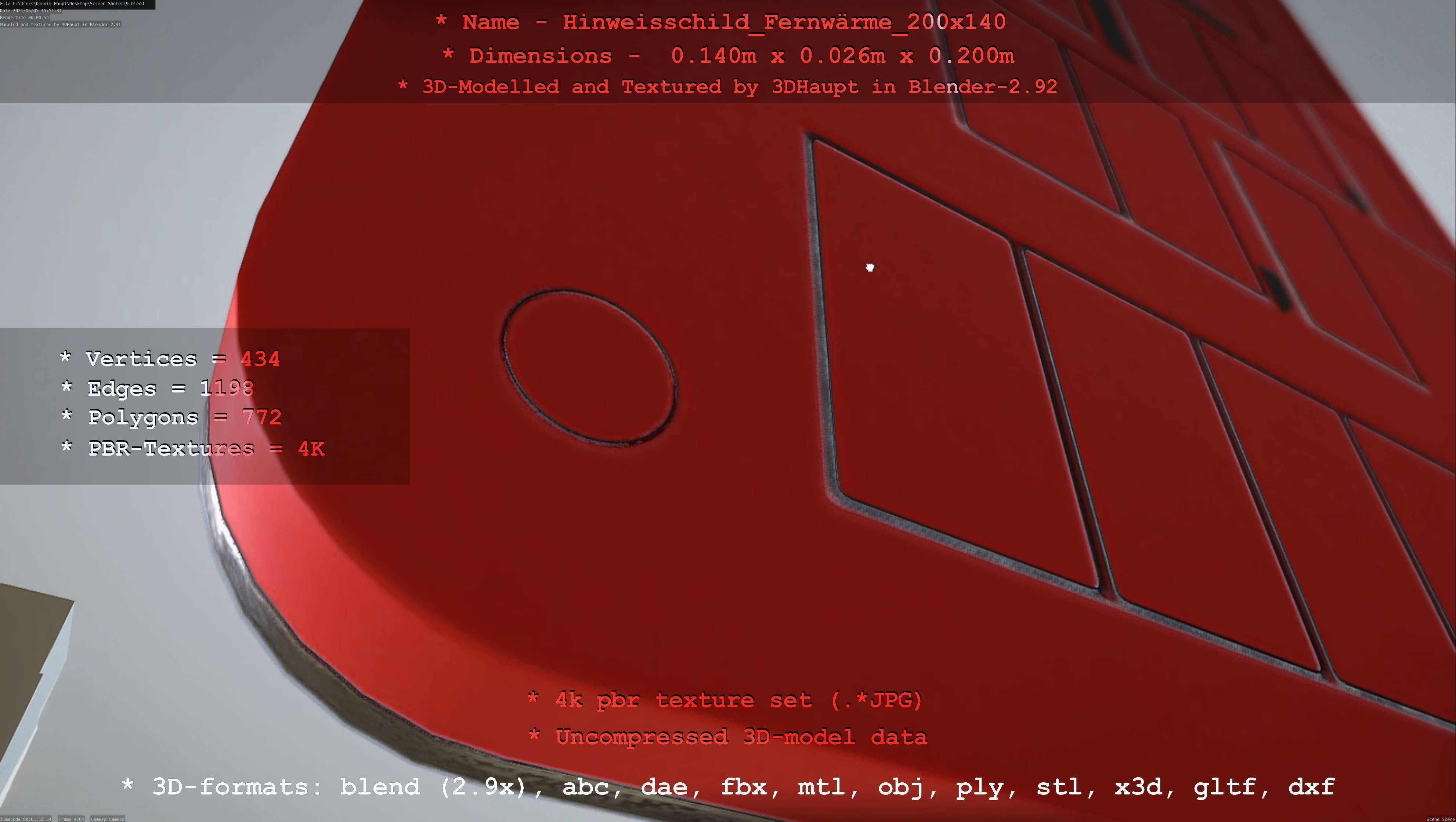 Hinweisschild Fernwaerme 200x140mm Low-poly 3D model_77