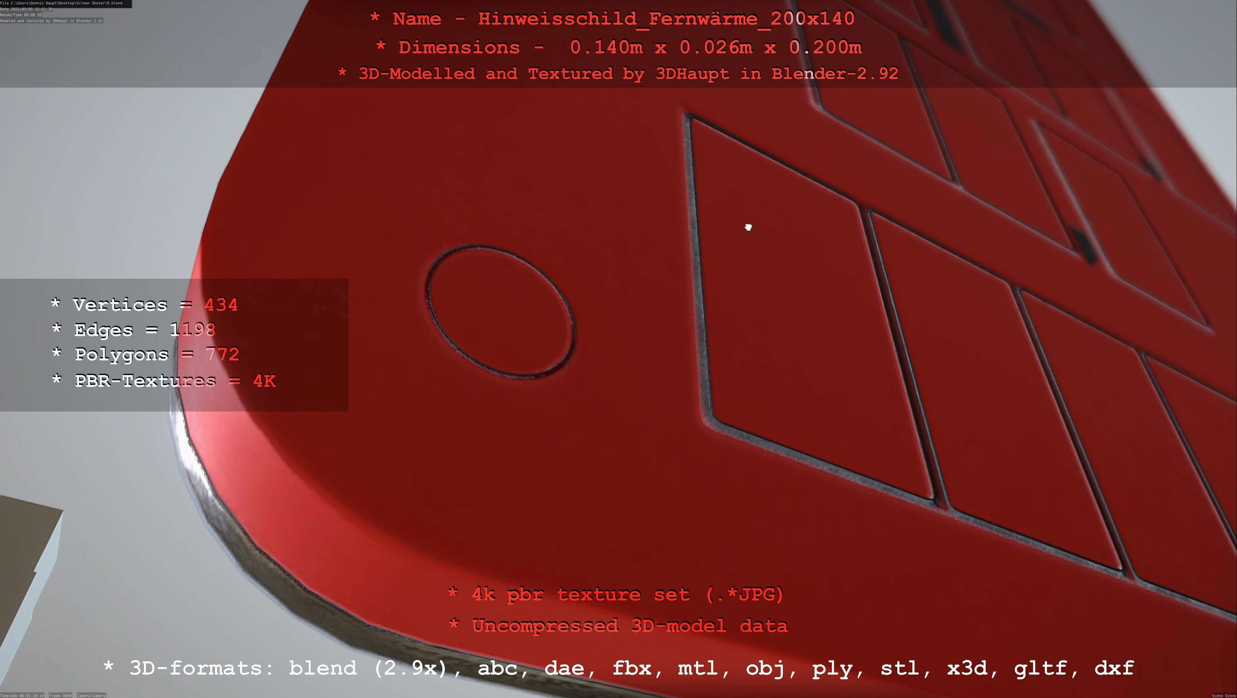 Hinweisschild Fernwaerme 200x140mm Low-poly 3D model_84